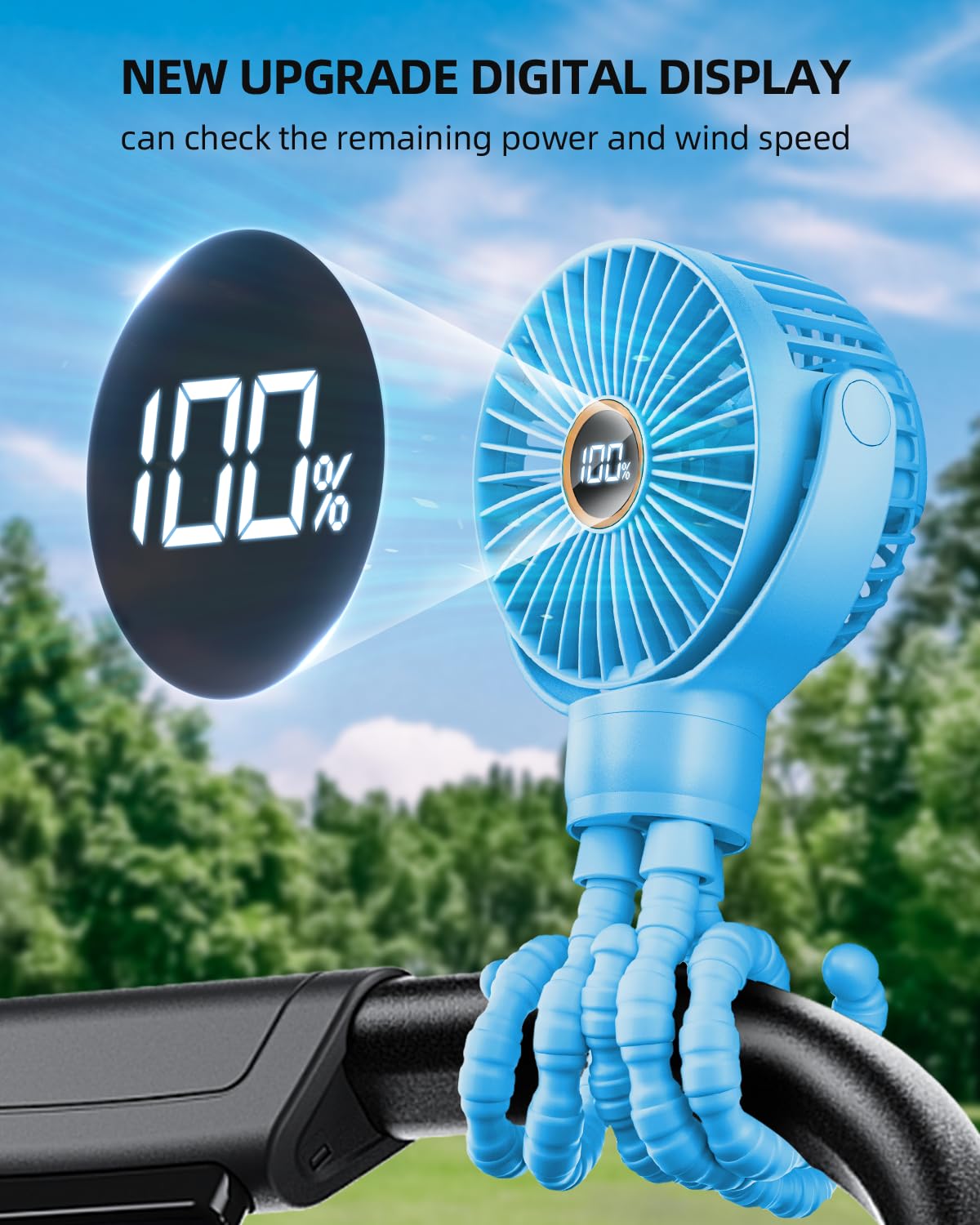 Kidee Stroller Fan, Portable Fan, Mini Baby Fan Battery Powered, Led Display With 3 Speeds, Small Clip On Fan Desk Fans Usb Rech