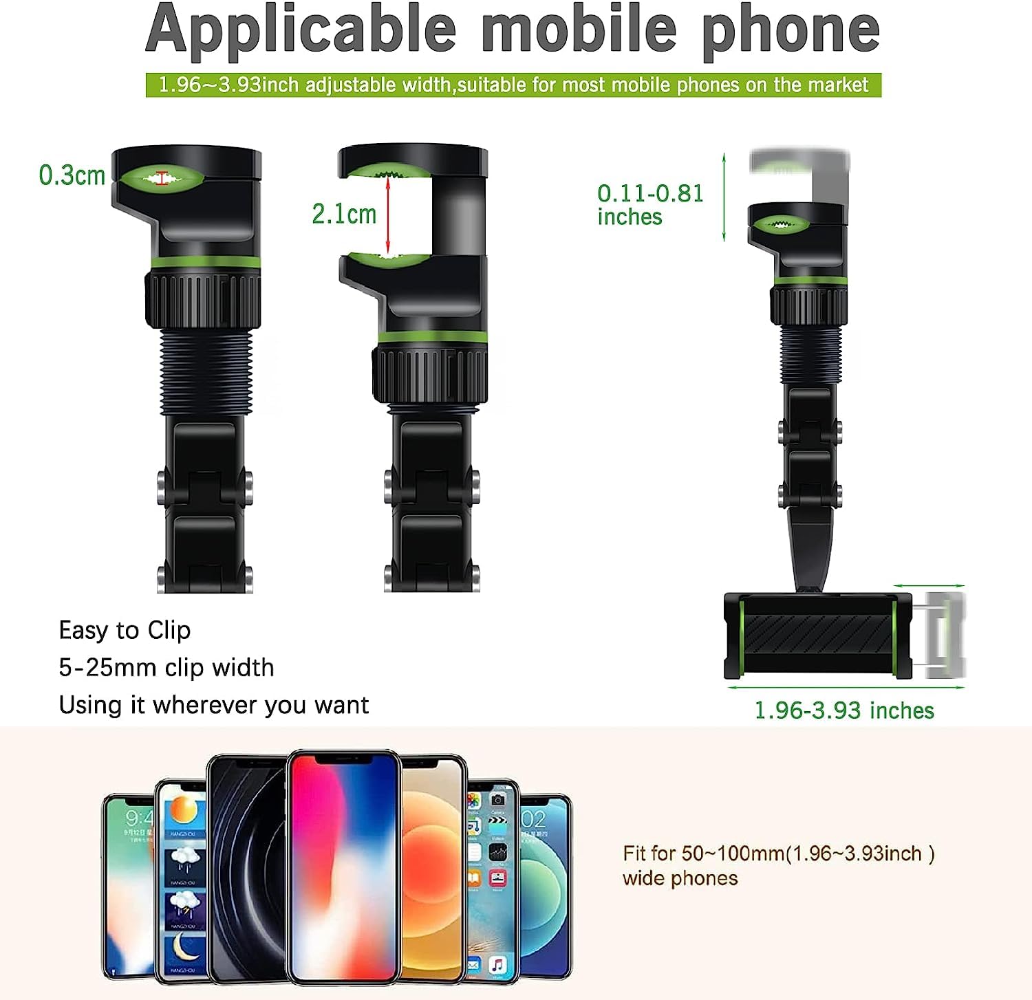 Banhey Rearview Mirror Phone Holder For Car 360 Rotatable And Retractable Car Phone Holder With Adjustable Length Upgraded Multi