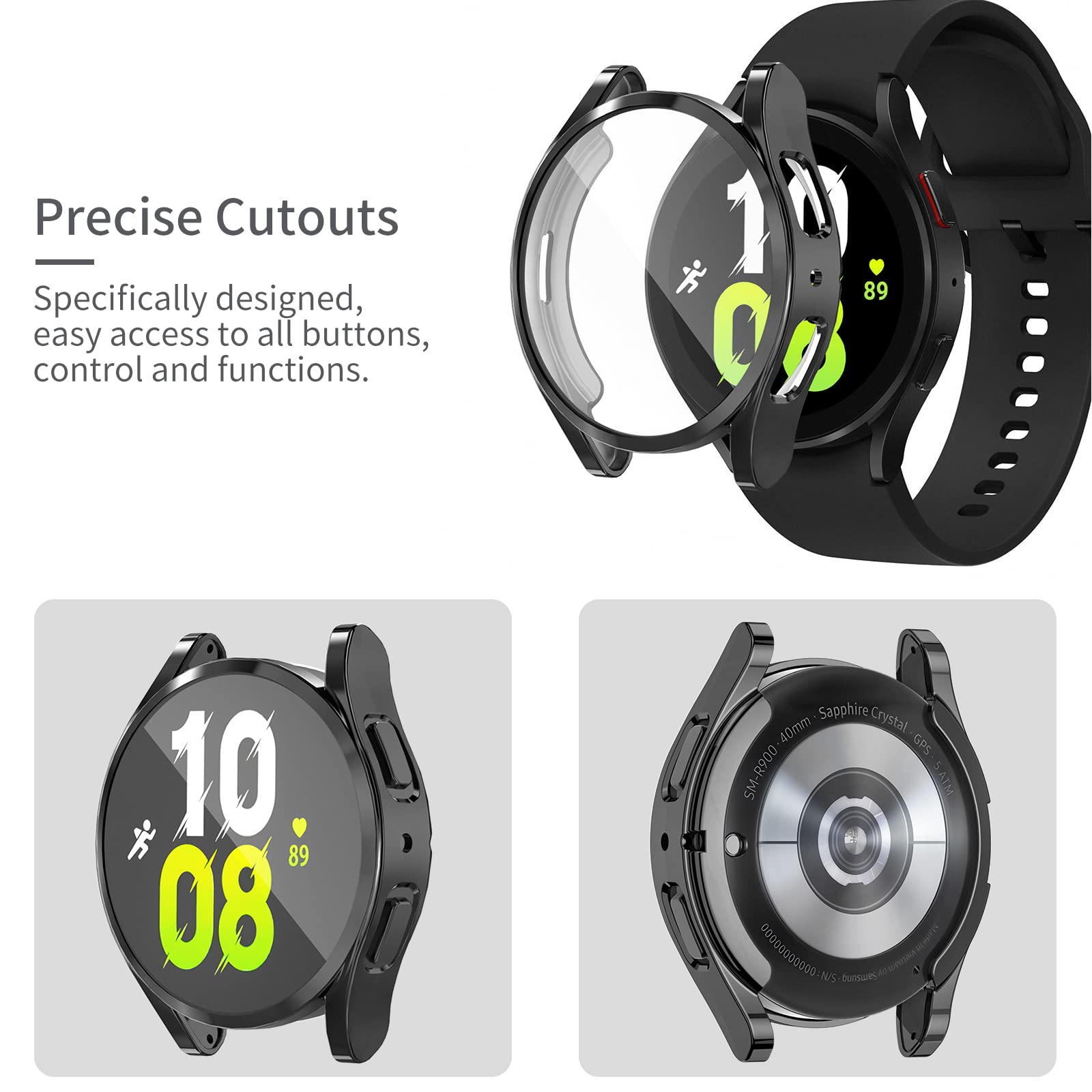 [2Pack] Richone Compatible With Samsung Galaxy Watch 5/Galaxy Watch 4 40Mm 44Mm Screen Protector Case, Full Protection Cover Sof