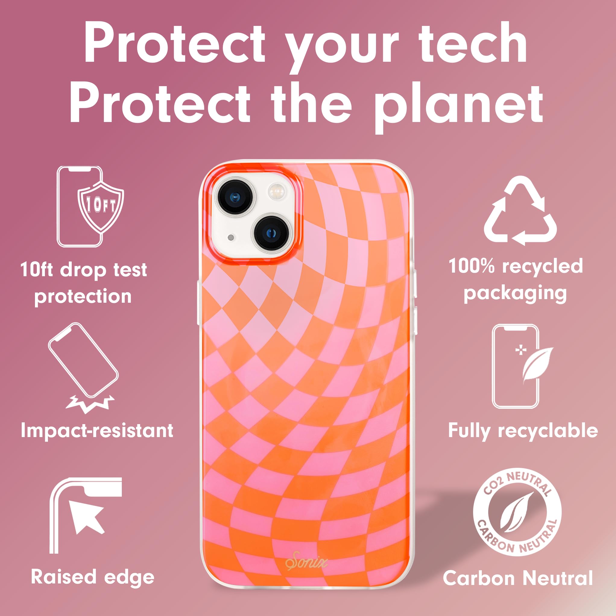 Sonix Case For Iphone 15, 14, 13 | Compatible With Magsafe | 10Ft Drop Tested | Checkered | Checkmate Pink