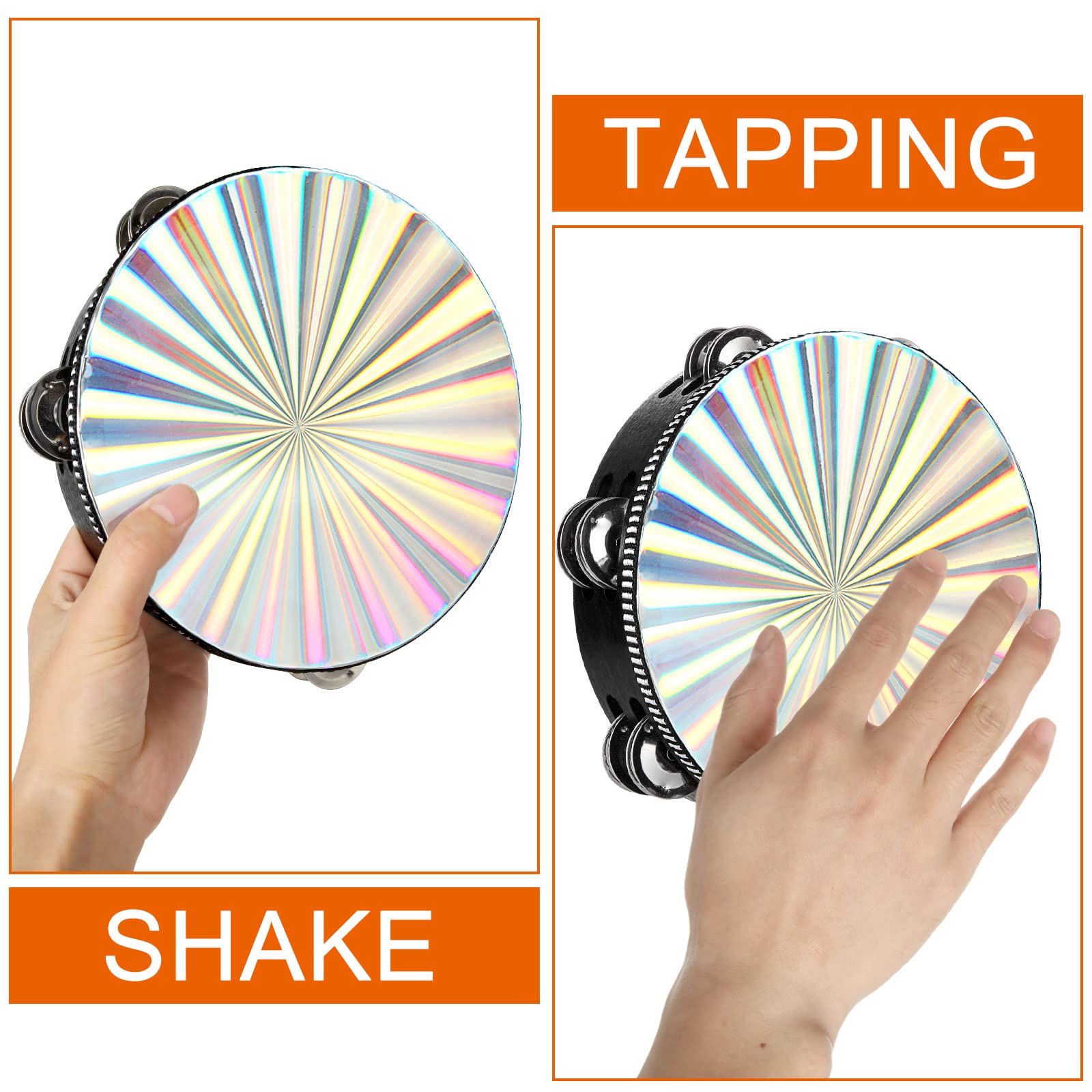 3 Pack Radiant Tambourine 6 Inch 8 Inch 10 Inch Hand Held Wood Tambourine Metal Jingles Musical Educational Instrument Rhythm Pe