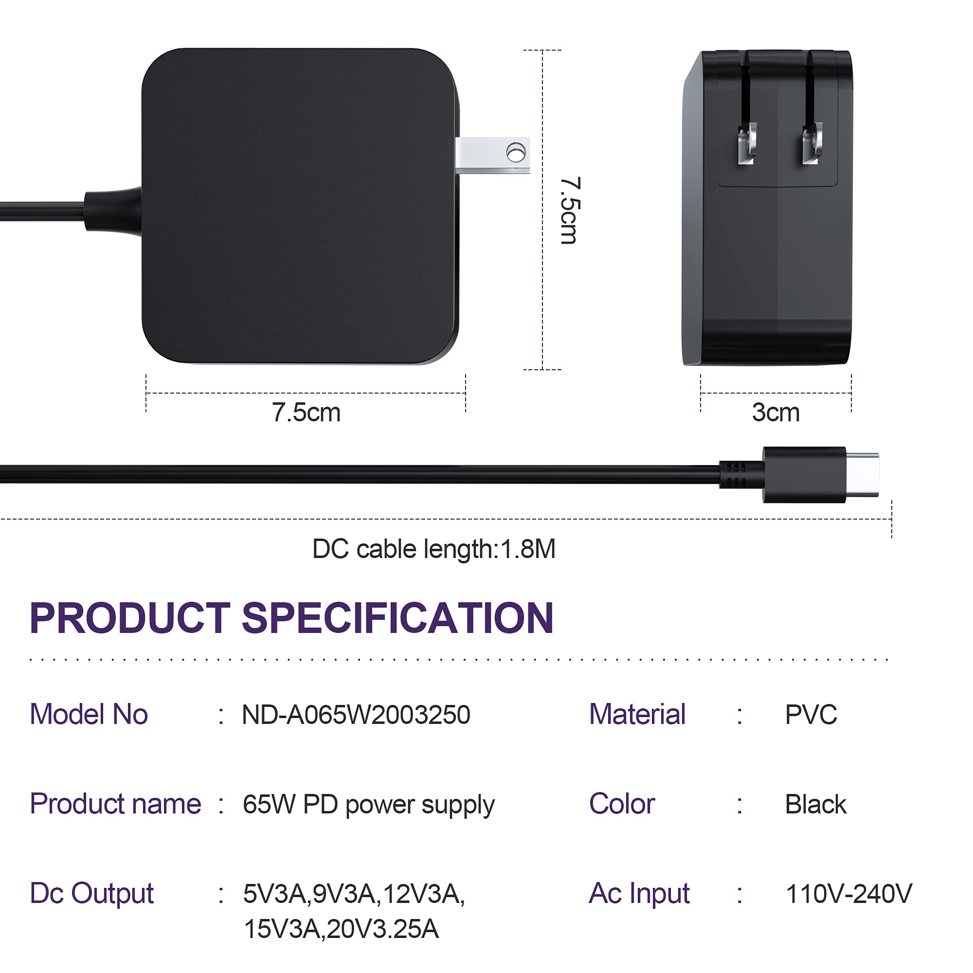 Usb C 65W 45W Ac Adapter Laptop Charger For Asus Chromebook Zenbook Transformer Expertbook, C302C C213 C214 C436 C523 Adp 45Ew B, Ux390Ua Ux490 Ux325 Ux393 Ux371, B9450Fa B9450Cea, T302, Foldable Plug