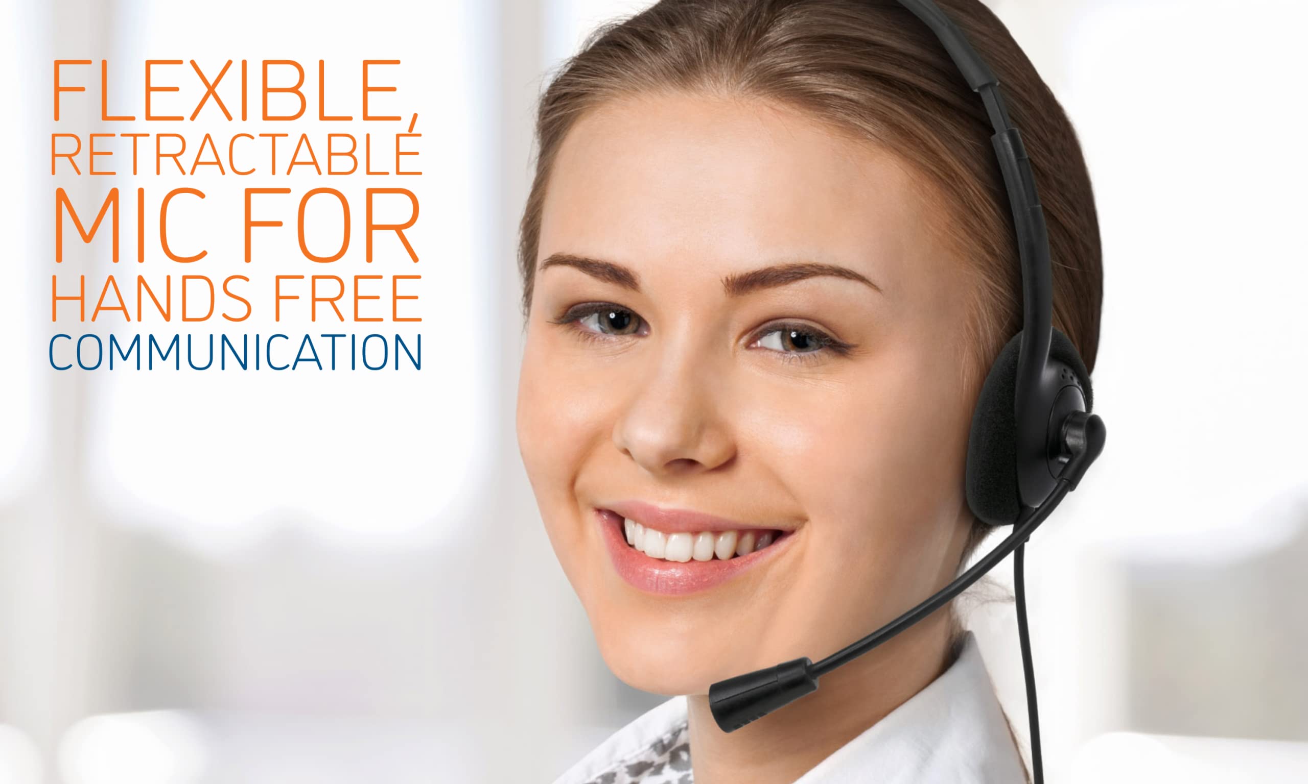 Manhattan Usb Headset With Mic - Long 5 Ft Cable Cord, Dual-Sided Padded On-Ear, Adjustable Headband - Non Reversible (Left Side