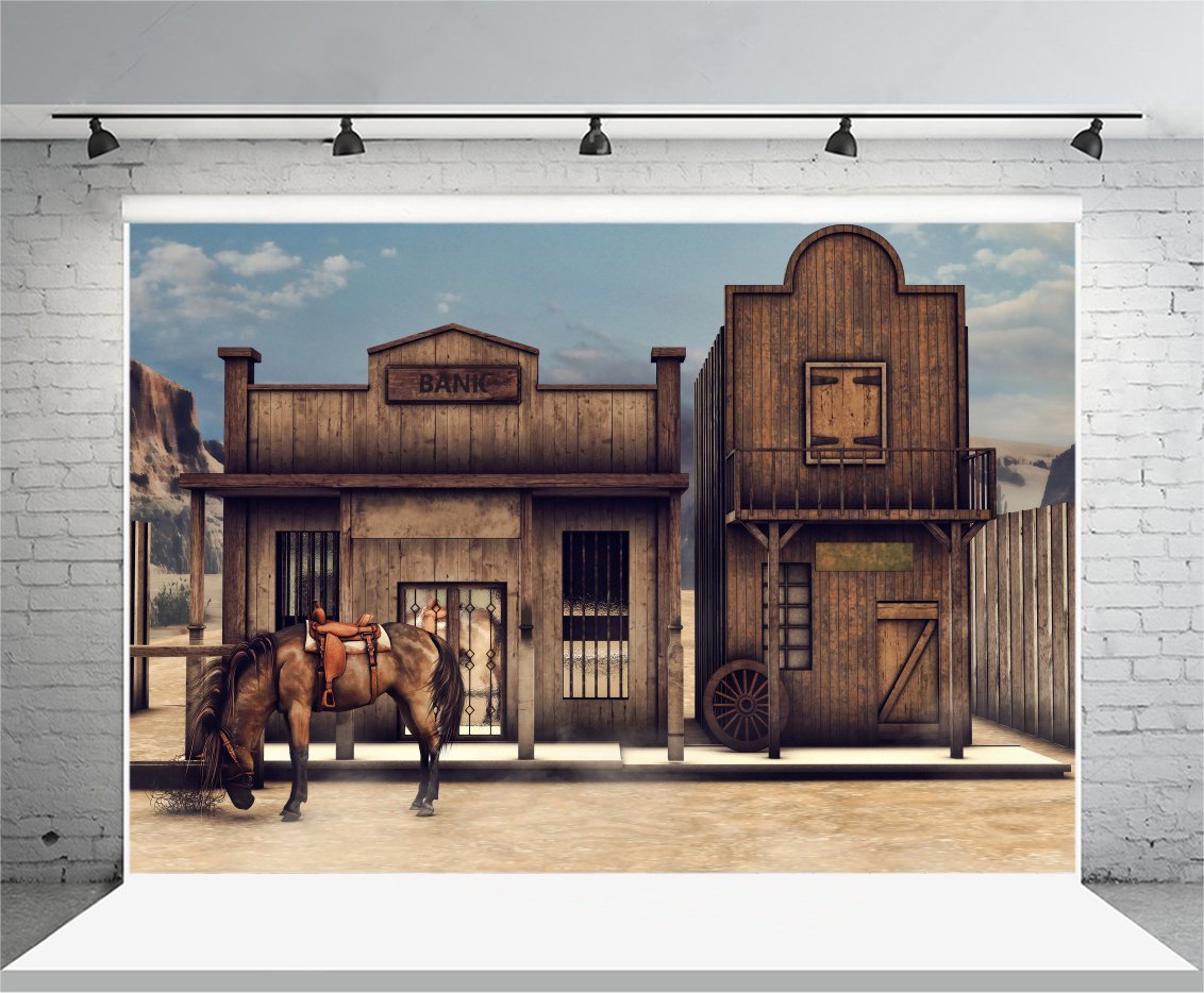 Yeele 10X6.5Ft Vintage Western Wooden House Backdrop Retro Western Bank Horse Barn Cabin West Cowboy Photography Background Pict