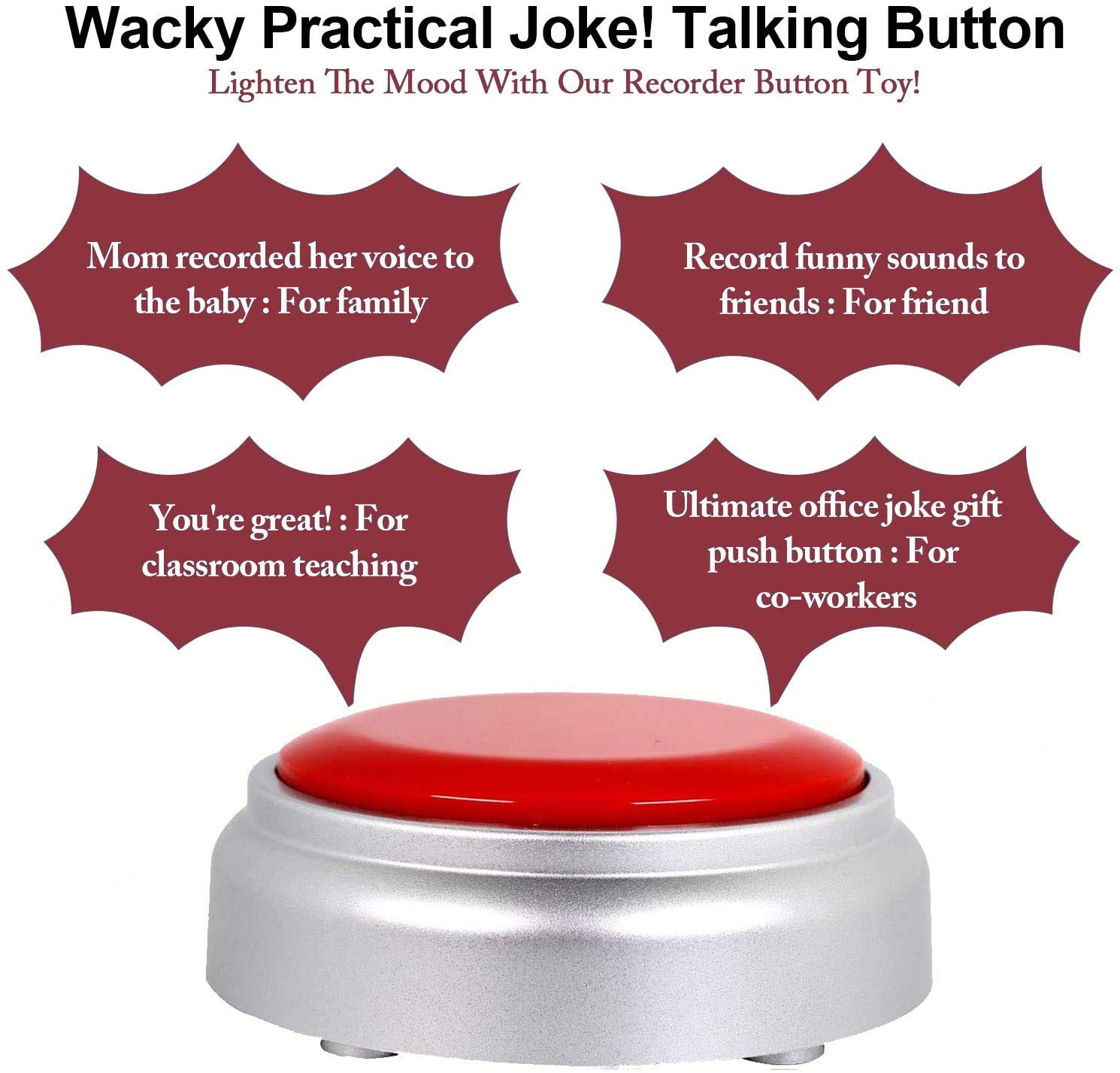 Recordable Button,Record Talking Button,Easy Button 30S Voice Recordable Button Sound Effect Button With Play Back (Red And Silv