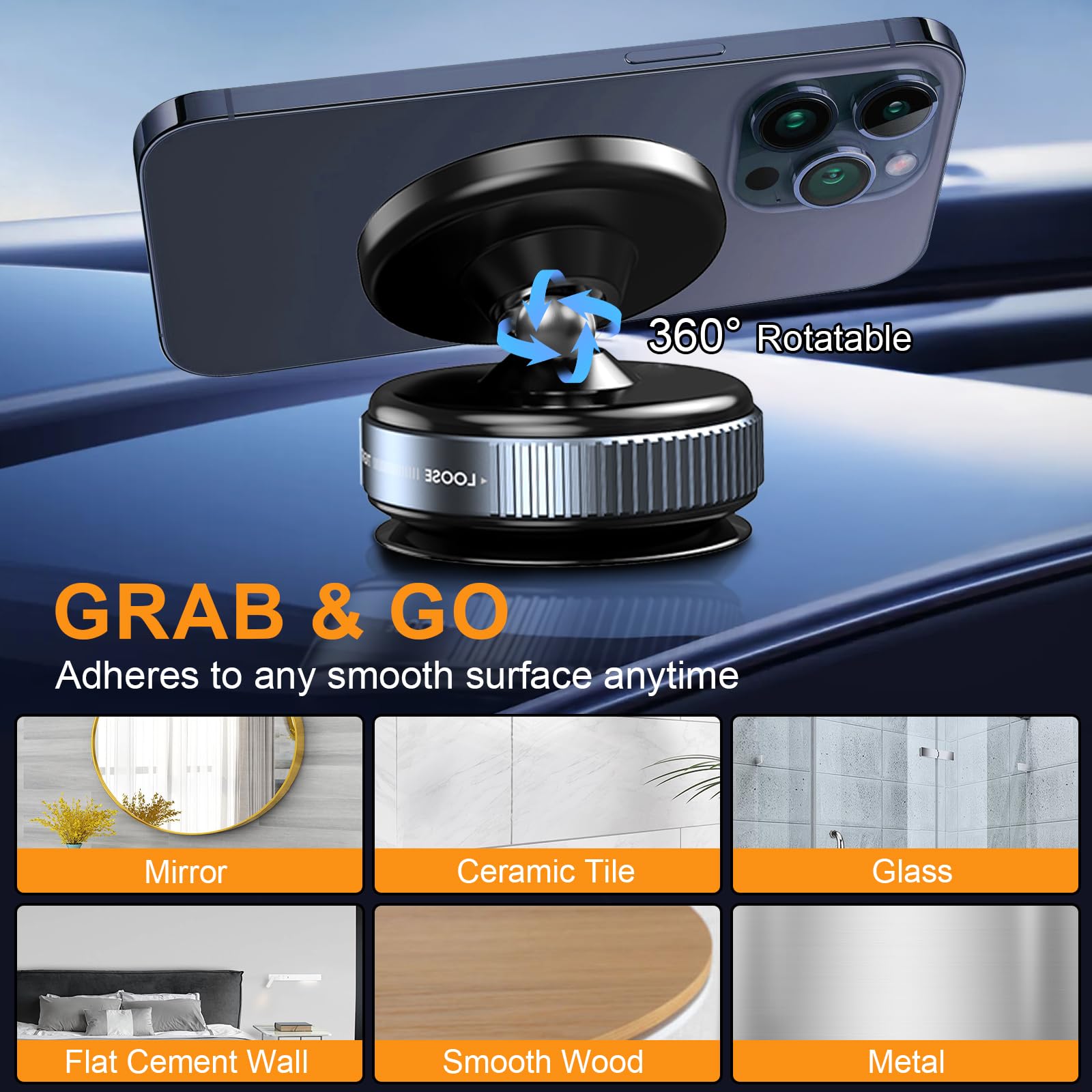 Upgraded 360 Adjustable Vacuum Magnetic Suction Cup Phone Holder, Portable Mechanical Suction Phone Mount For Car/Gym/Kitchen/Mi