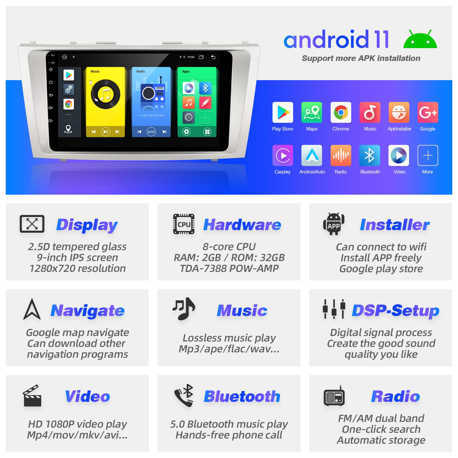 Sizxnanv For Camry Upgrade Android Radio Compatible With Carplay Android Auto,Car Stereo Bluetooth Navigation Touch Screen Media