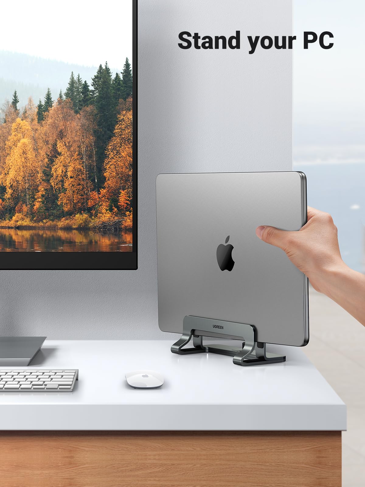 Ugreen Vertical Laptop Stand Holder For Desk Compatible With Macbook Pro, Macbook Air Stand Vertical Aluminum Adjustable For Up