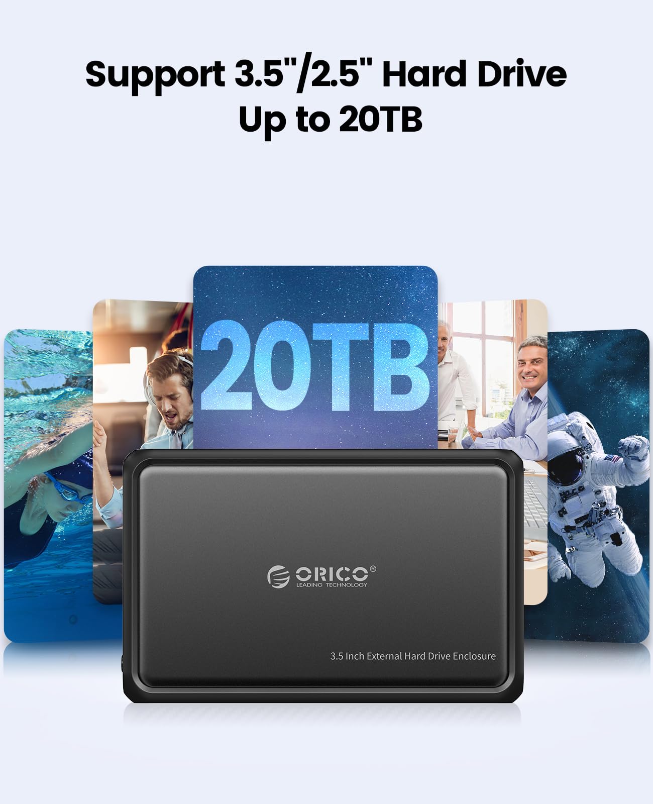 Orico 3.5 Hard Drive Enclosure Sata To Usb C Compatible For 3.5'' 2.5'' Seagate Samsung Wd Crucial Sandisk Hdd Ssd, Abs+Metal Sh