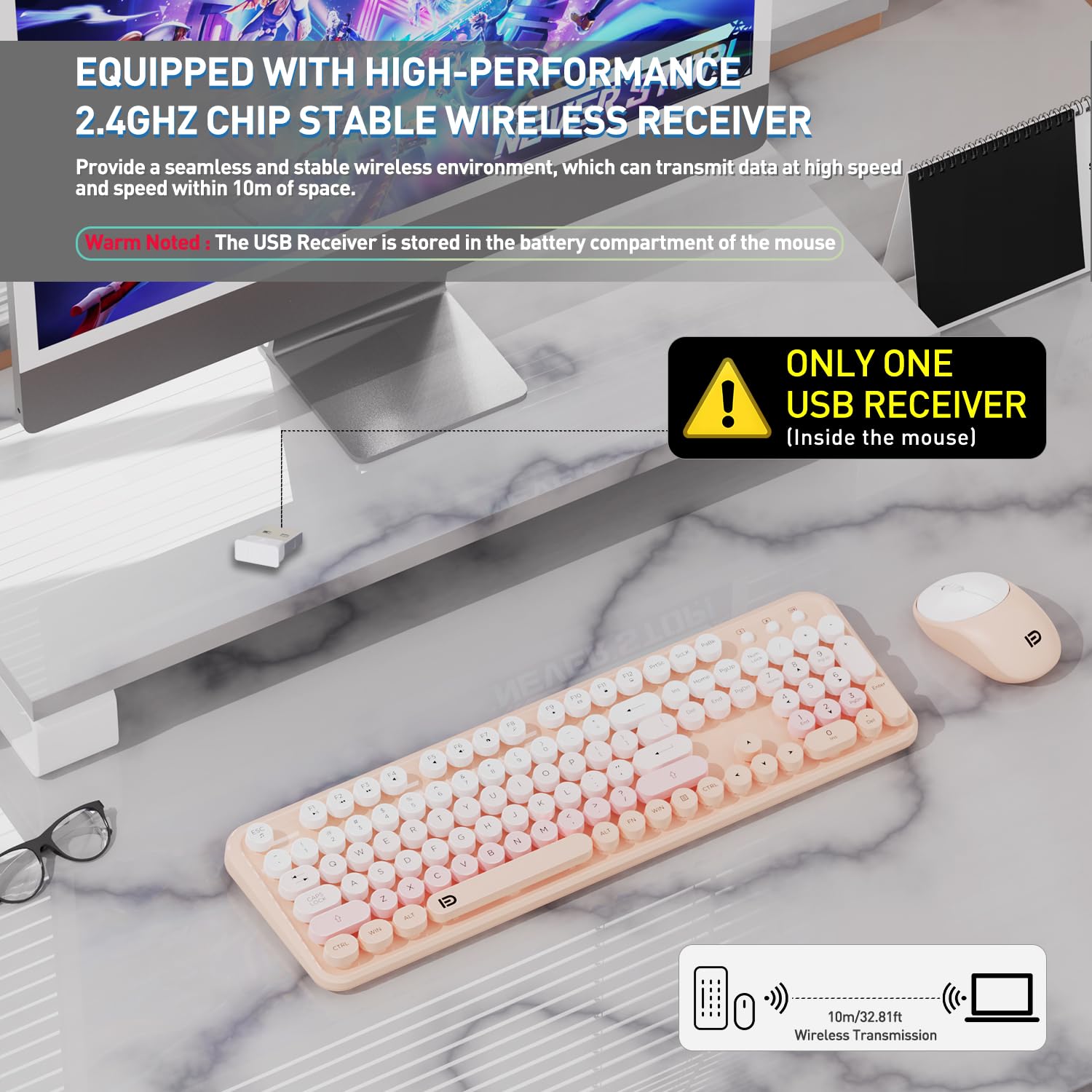 Tkvpjyyi 2.4Ghz Wireless Keyboard And Mouse Set With Switch Button Full Size Keyboard Compatible For Laptop/Pc/Notebook/Smart Tv