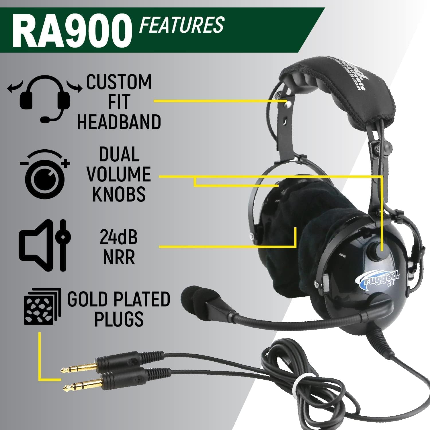 Rugged. Air Ra900 Premium Stereo Aviation Pilot Headset For Flight Instructors Private Pilots Features Clear Hear Speakers Noise Canceling Microphone Gel Ear Seals And Free Headset Bag