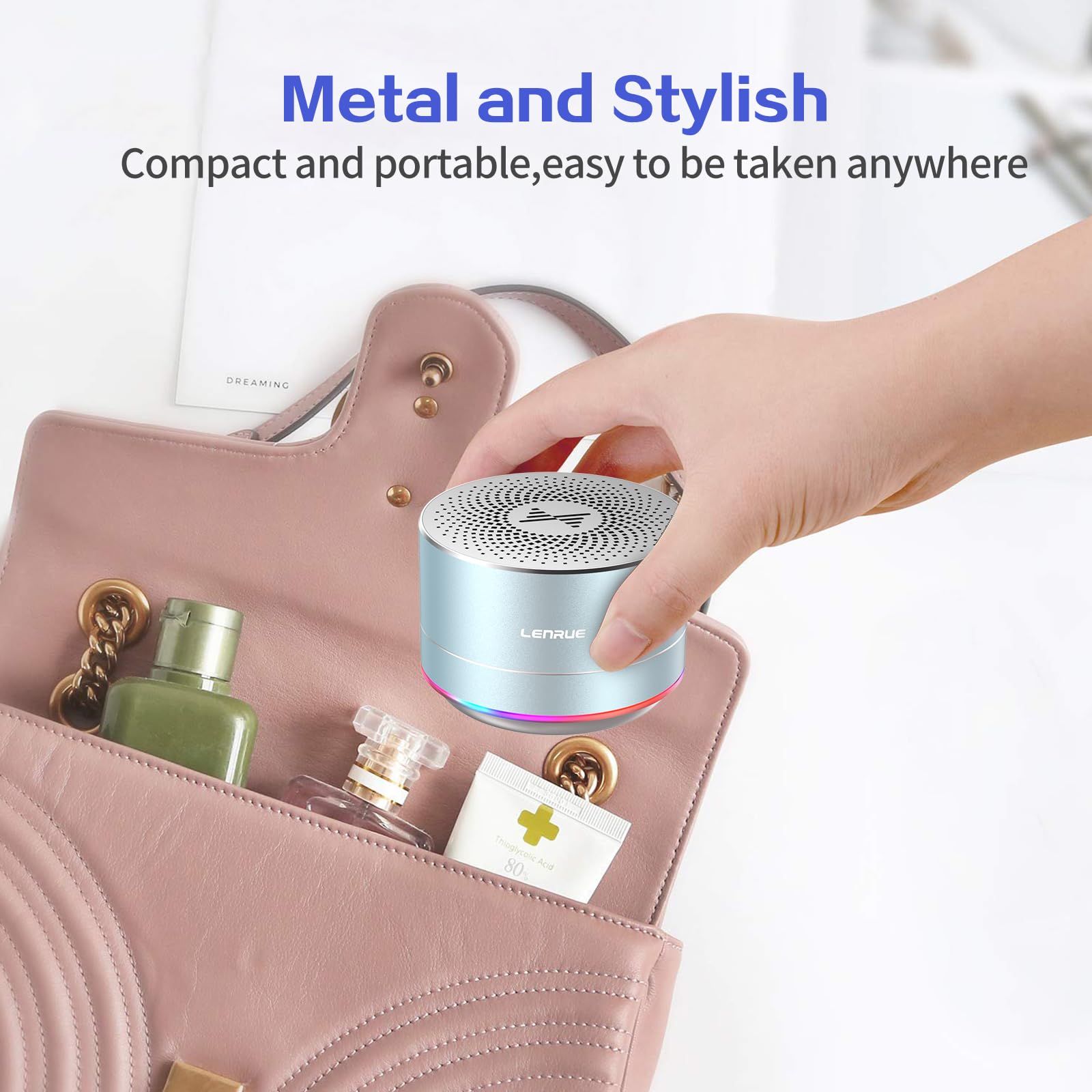 Lenrue Portable Bluetooth Speakers,Wireless Speaker With Clear Sound, Long Playtime, Small Mini Metal Speaker,Christmas Birthday Gifts For Men, Women,Kids(Sky Blue)