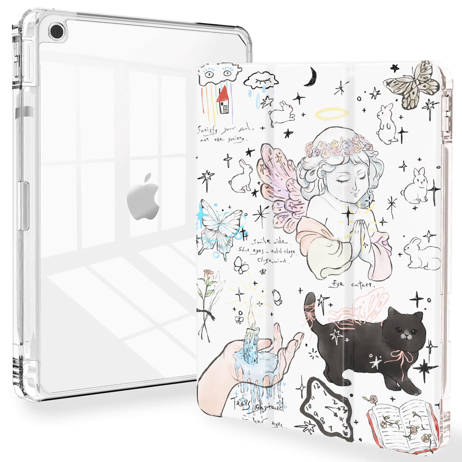 Feams for iPad 9th Generation Case, Trifold iPad 10.2 Case Clear Back Cover with Pencil Holder & Auto Sleep/Wake for iPad 9th/8t