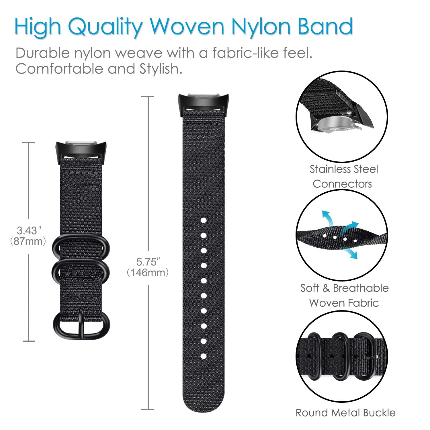 Fintie Band Compatible With Gear S2, Soft Woven Nylon Adjustable Replacement Sport Strap With Adapters Compatible With Samsung G