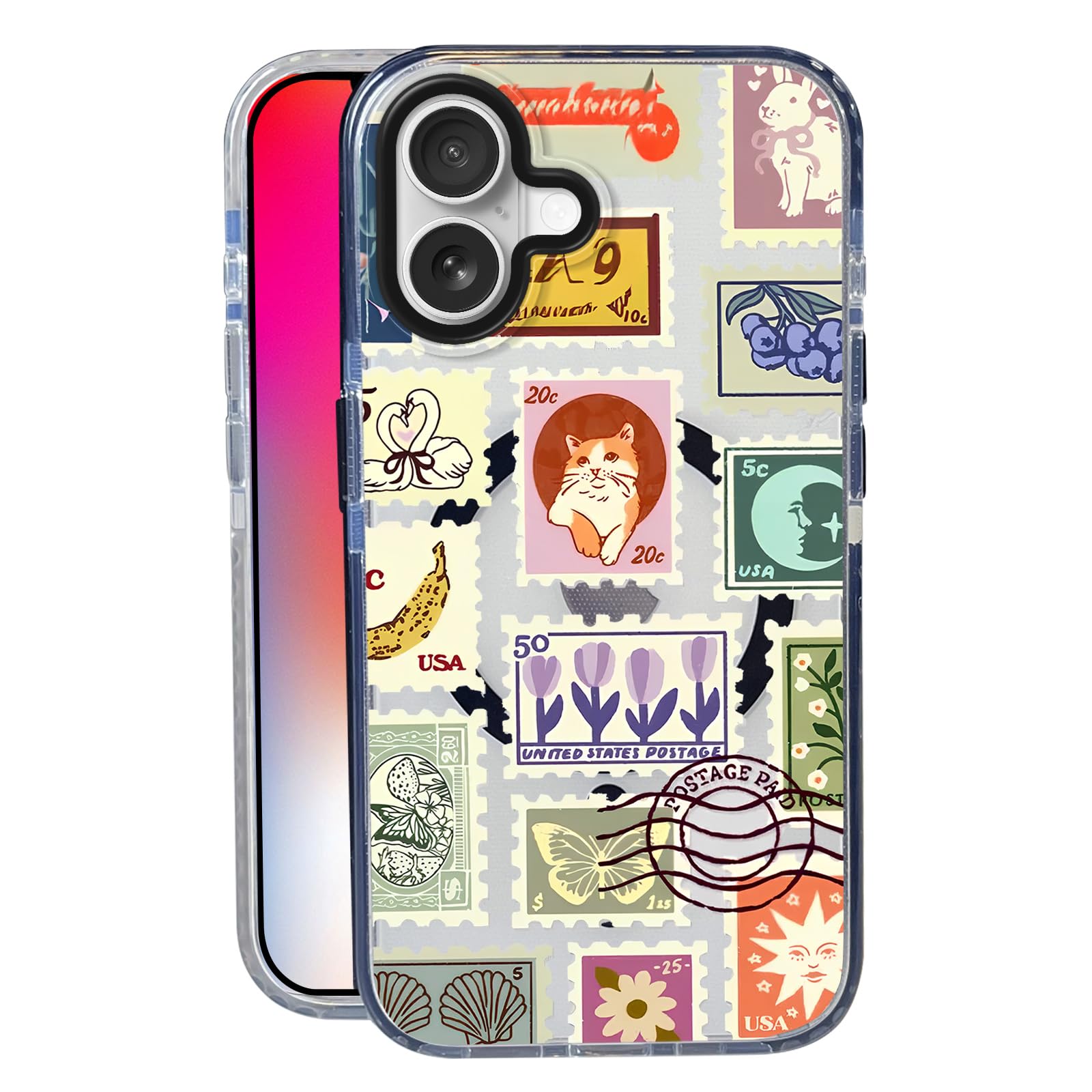 Nimeey Stamp for iPhone 16 Case,MagSafe Compatible,Matte Soft Slim Shockproof Cover,Anti-Fingerprint,Anti-Yellowing,Anti-Scratch