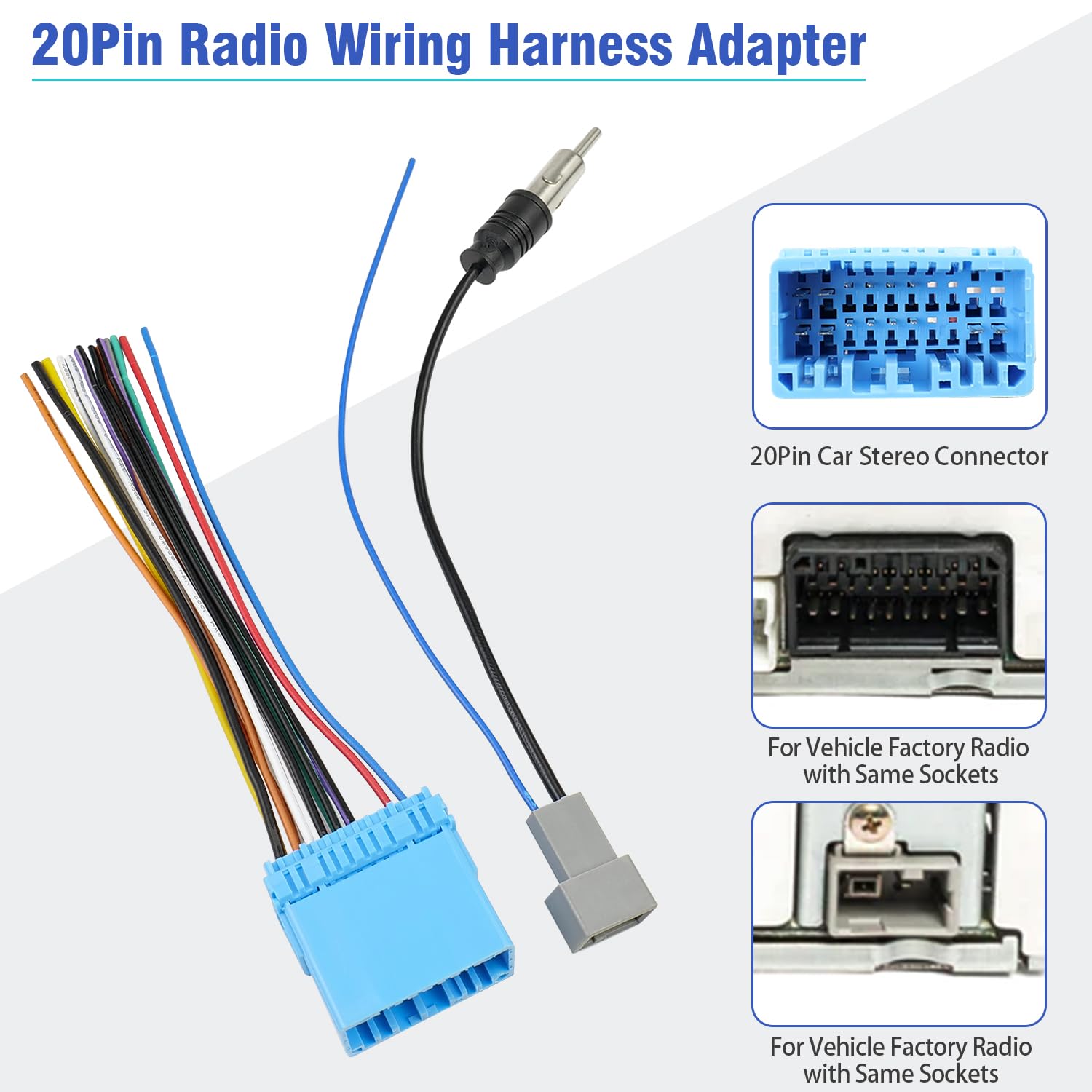 Jayubein Radio Wiring Harness Replacement For Honda Accord Civic Crv Odyssey Insight Pilot Element Ridgeline 20Pin Stereo Wire H
