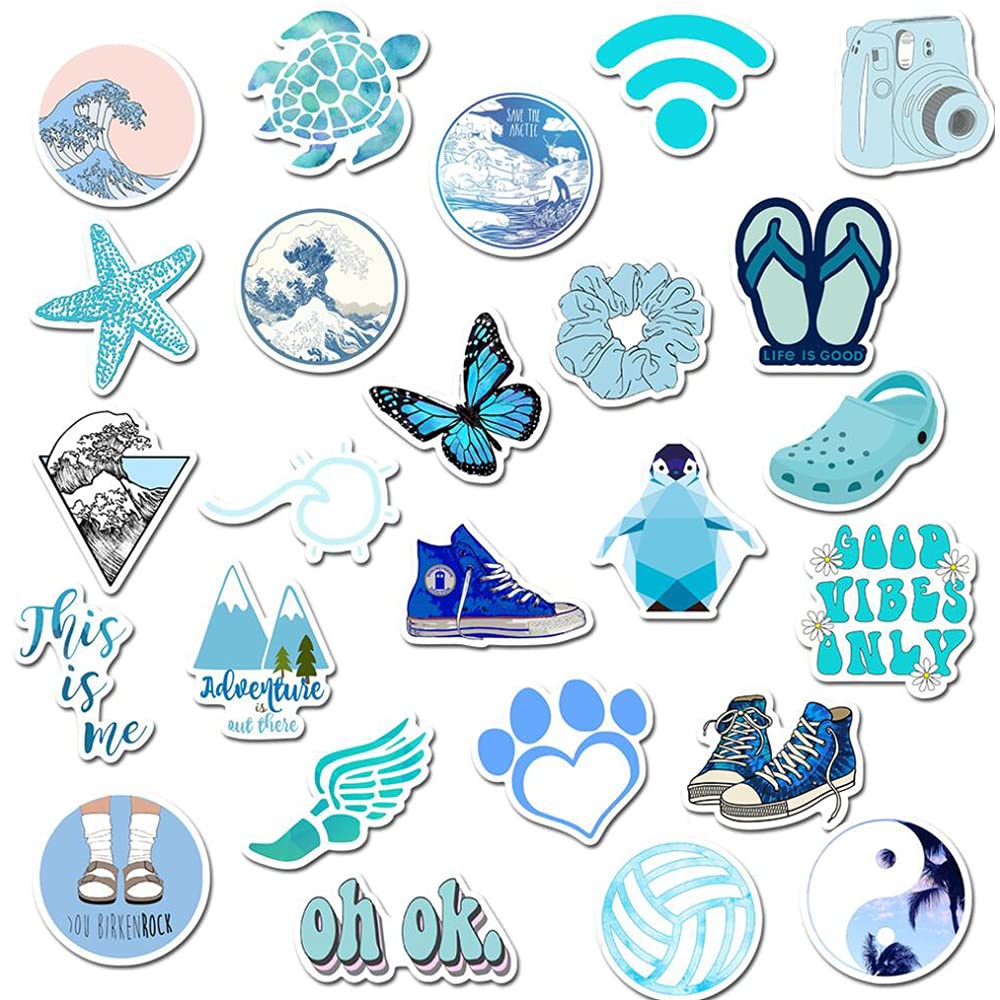 Girl'S Blue Aesthetic Stickers Waterproof Cute Stickers 50 Pcs Water Bottle Laptop Phone Stickers For Teens Kids