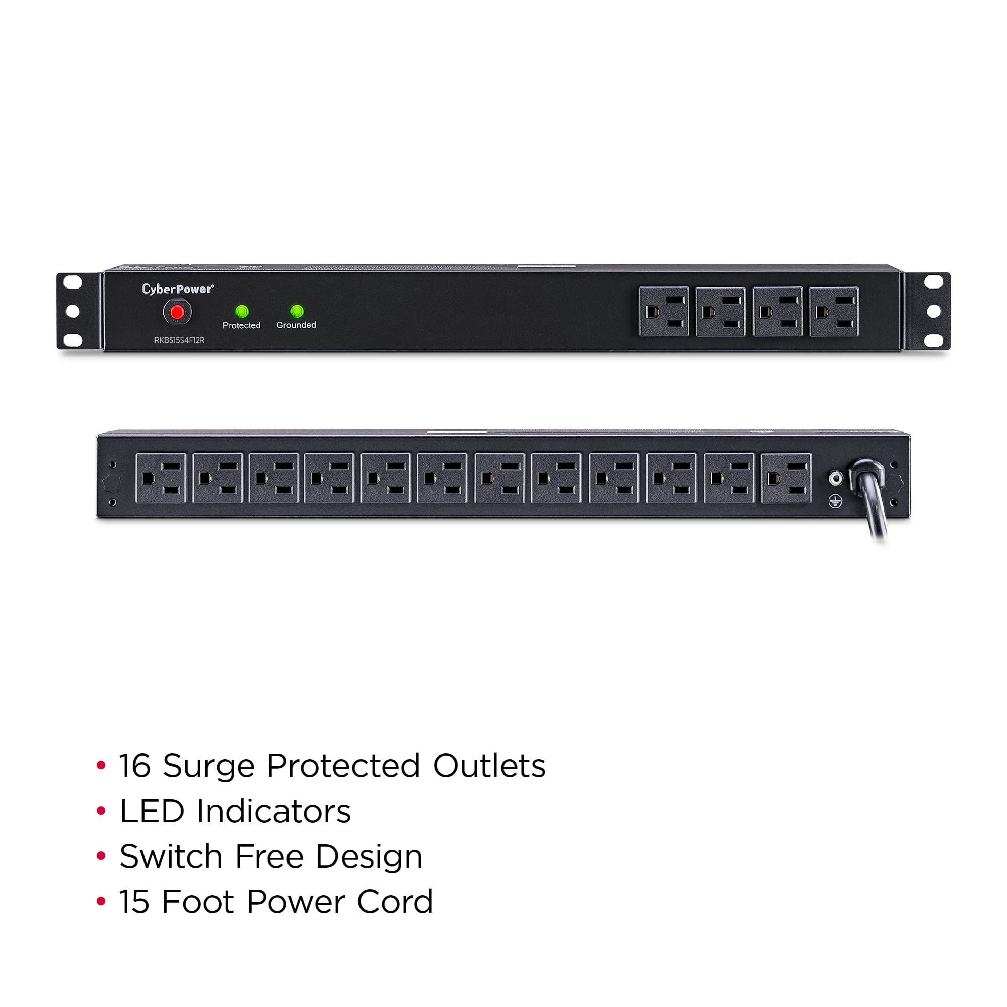 Cyberpower Rkbs15S4F12R Rackbar Surge Protector, 120V/15A, 16 Outlets, 15 Foot Power Cord, 1U Rackmount