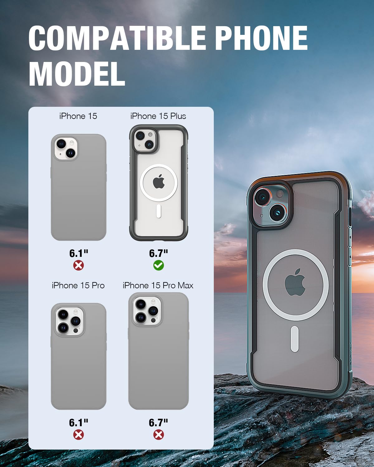 Raptic Shield Magnetic For Iphone 15 Plus Case, Compatible With Magsafe, Shockproof Protective Clear Case, Military Grade 10Ft D