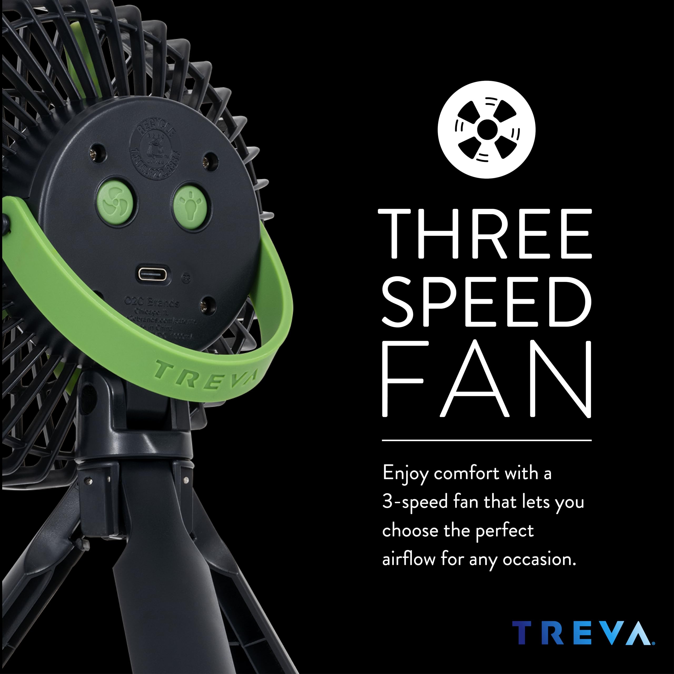 Treva 5 Inch Tripod Fan With Built-In Light And Attachable Phone Mount, Rechargeable 3-Speed Mini Fan With Handle For Travel, Ca