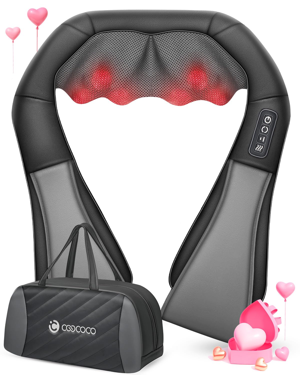 Coococo Shiatsu Neck & Back Massager With Heat, Valentines Day Gifts For Him Men, Corded Electric Deep Tissue 3D Kneading Pillow