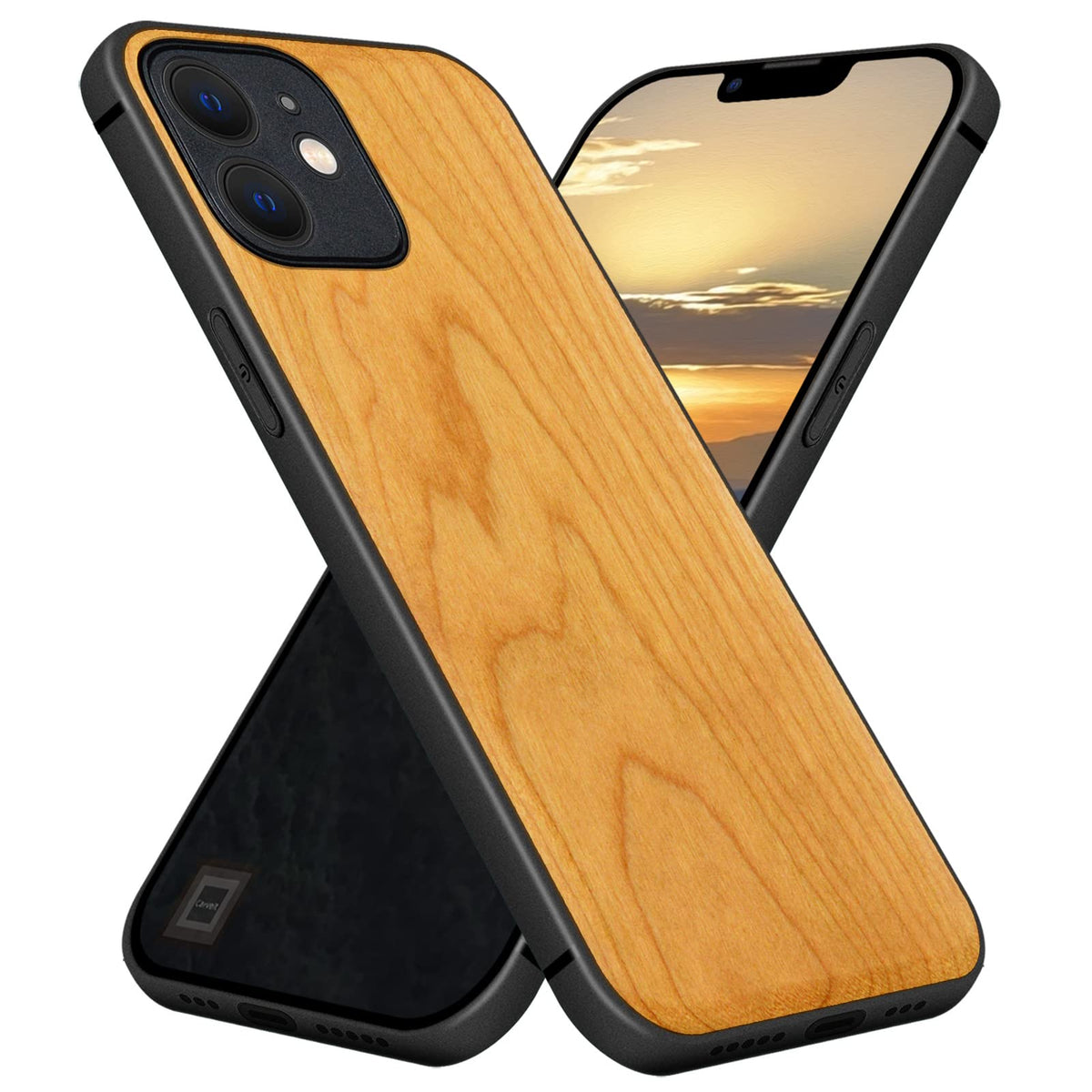 Carveit Magnetic Wood Case For Iphone 12 Mini Case [Natural Wood & Black Soft Tpu] Shockproof Protective Cover Unique & Classy W