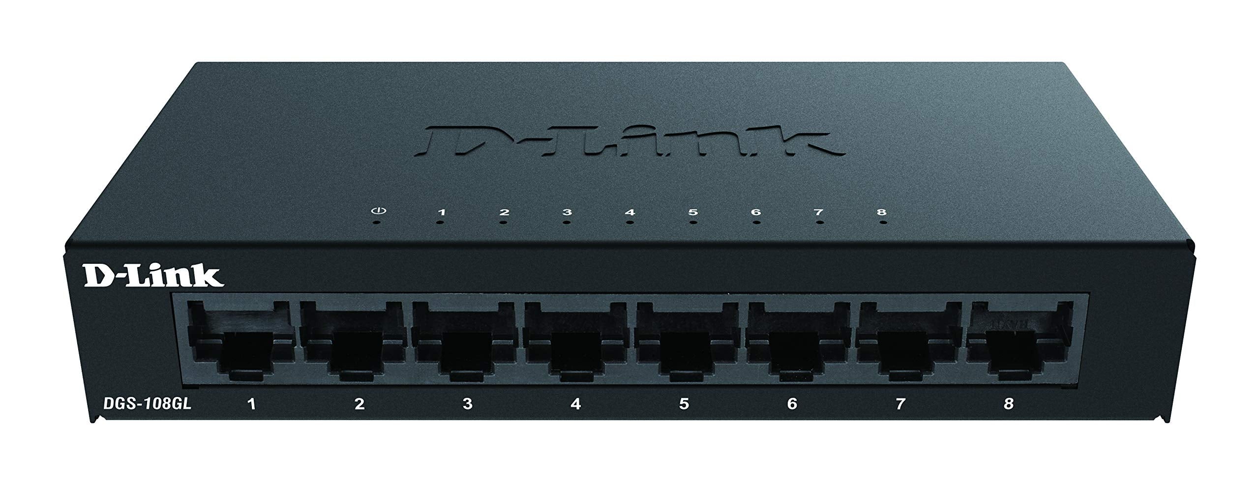 D-Link DGS-108GL 8-Port Gigabit Unmanaged Desktop Switch, Fanless, Low Profile, Metal Housing, Plug-and-Play, 802.3az EEE black