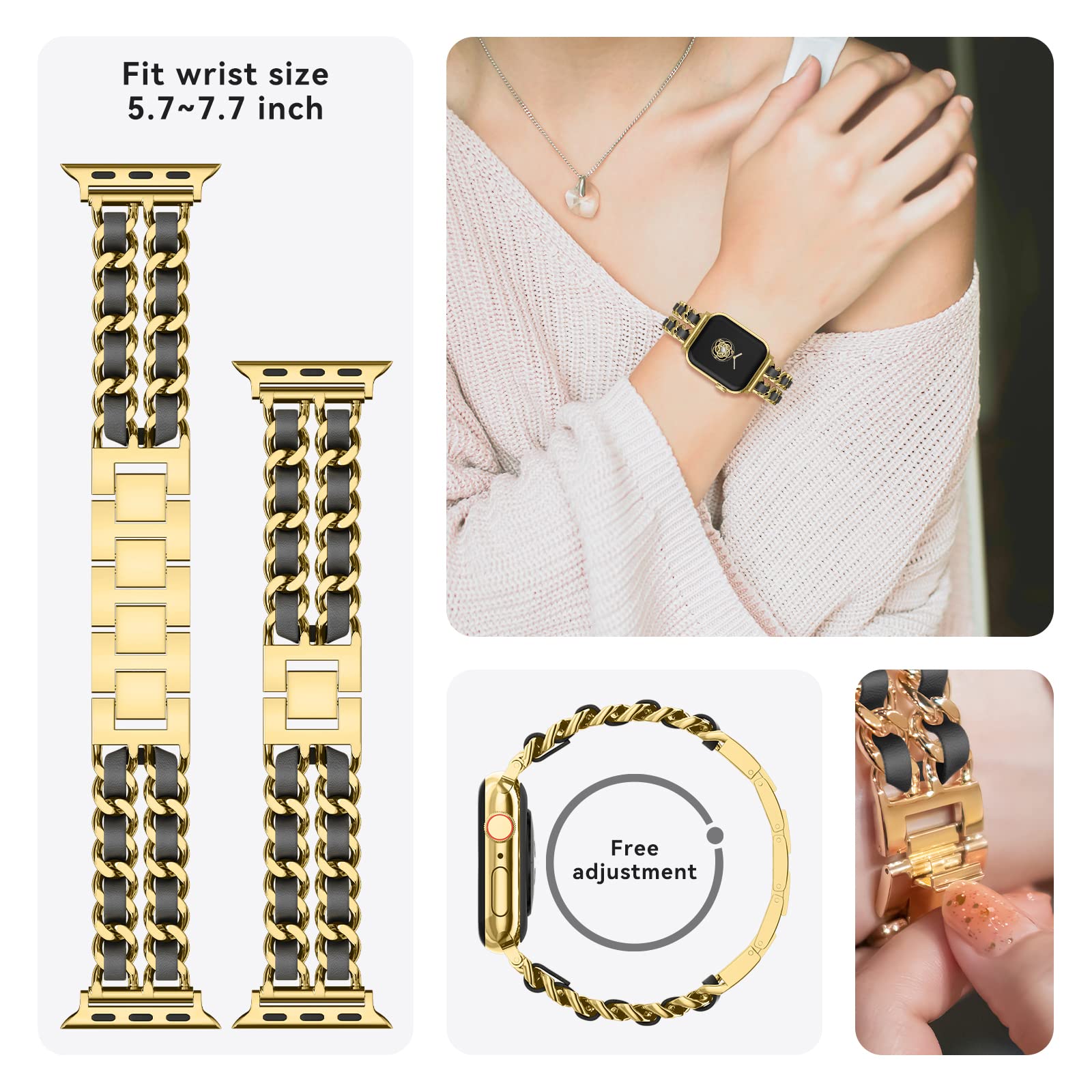 Compatible With Apple Watch Se Series 8 Series 9 7 6 5 4 3 2 1 Strap 45Mm 44Mm 42Mm 41Mm 40Mm 38Mm Ultra 49Mm Women'S Metal Link