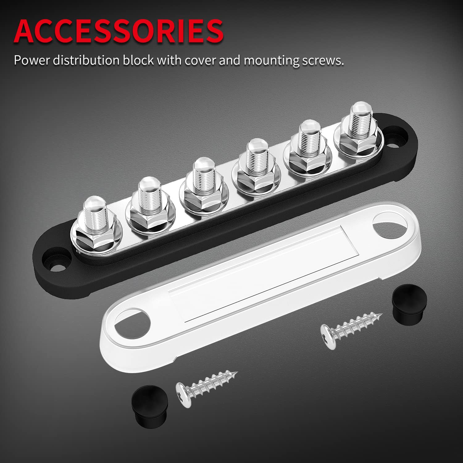 Daiertek 12V Bus Bar 6 X 5/16'' (M8) Terminal Studs 12 Volt Power Distribution Block With Cover Battery Bus Bar 12V   48V Positi