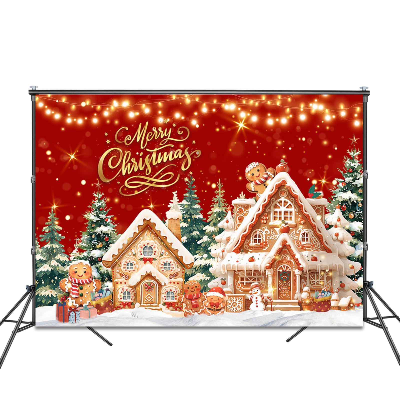 Mocsicka Christmas Gingerbread House Backdrop For Photography Red Xmas Christmas Party Decorations Gingerbread Winter Xmas Pine