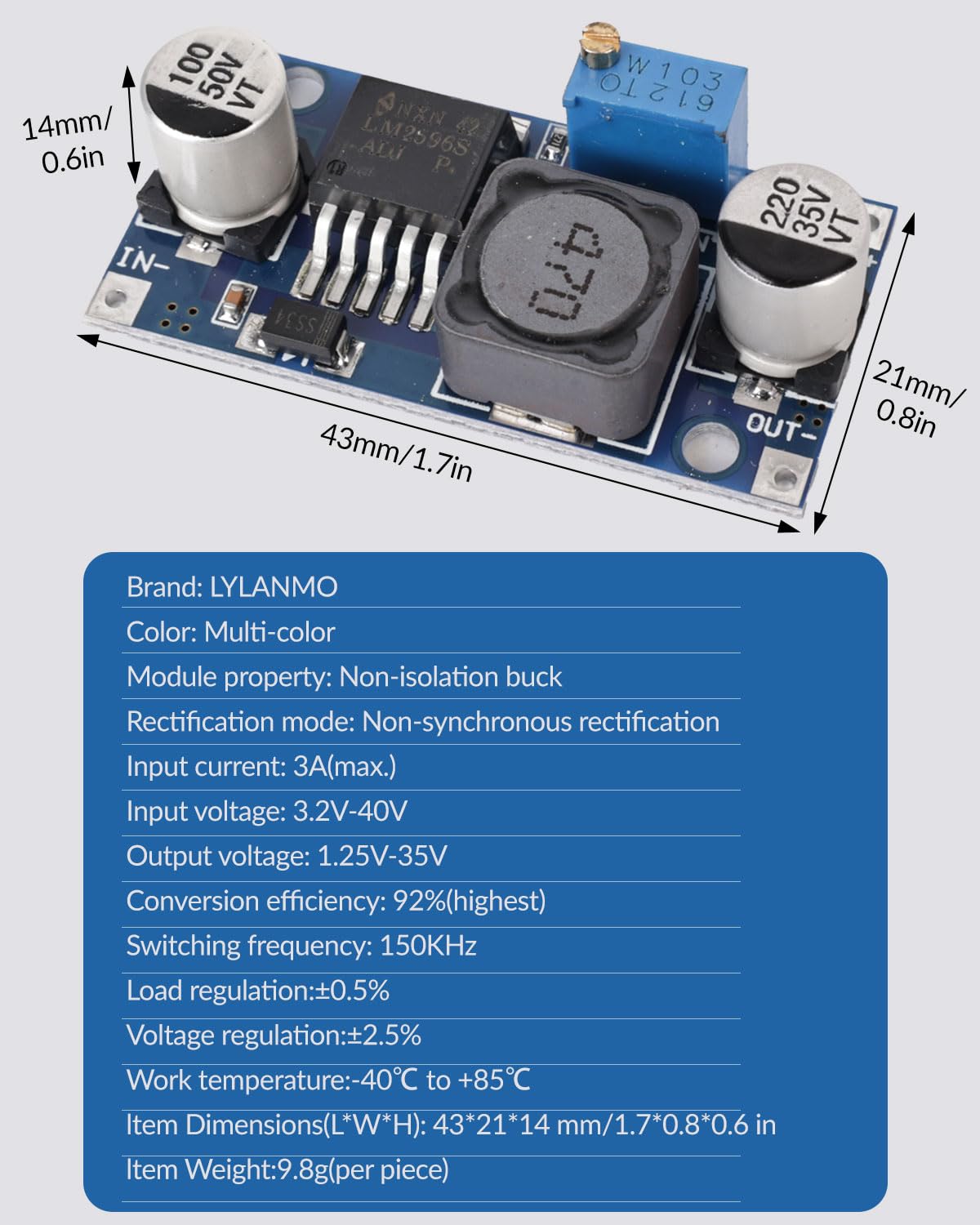 Seloky 20 Pack Lm2596 Dc Dc Buck Converter Step Down Variable Volt Regulator Input 3.0 40V Output 1.5 35V Adjustable Voltage Reg