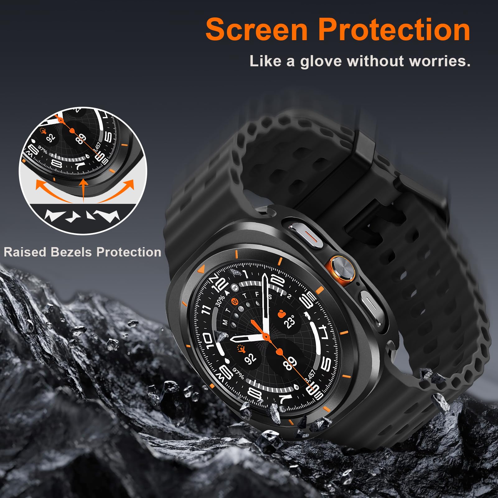 Zzdzz Metal Case Compatible With Samsung Galaxy Watch Ultra 47Mm (2024) With Back Cover, Rugged Ultra Thin Hard Frame Protective