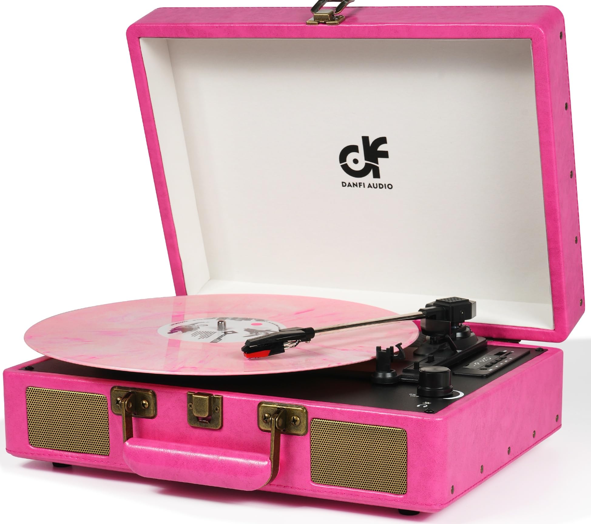 Vintage Bluetooth Suitcase Record Player With Built In Speakers, 3 Speed Portable Turntable With Usb Vinyl Audio Recorder Rca Au