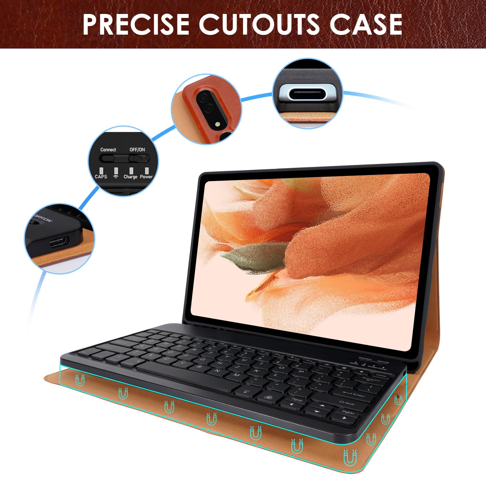 Lama Backlit Keyboard Case With Mouse Set For 12.4 Inch Samsung Galaxy Tab S9 Fe Plus/S9 Plus/S8 Plus/S7 Fe/S7 Plus, Detachable