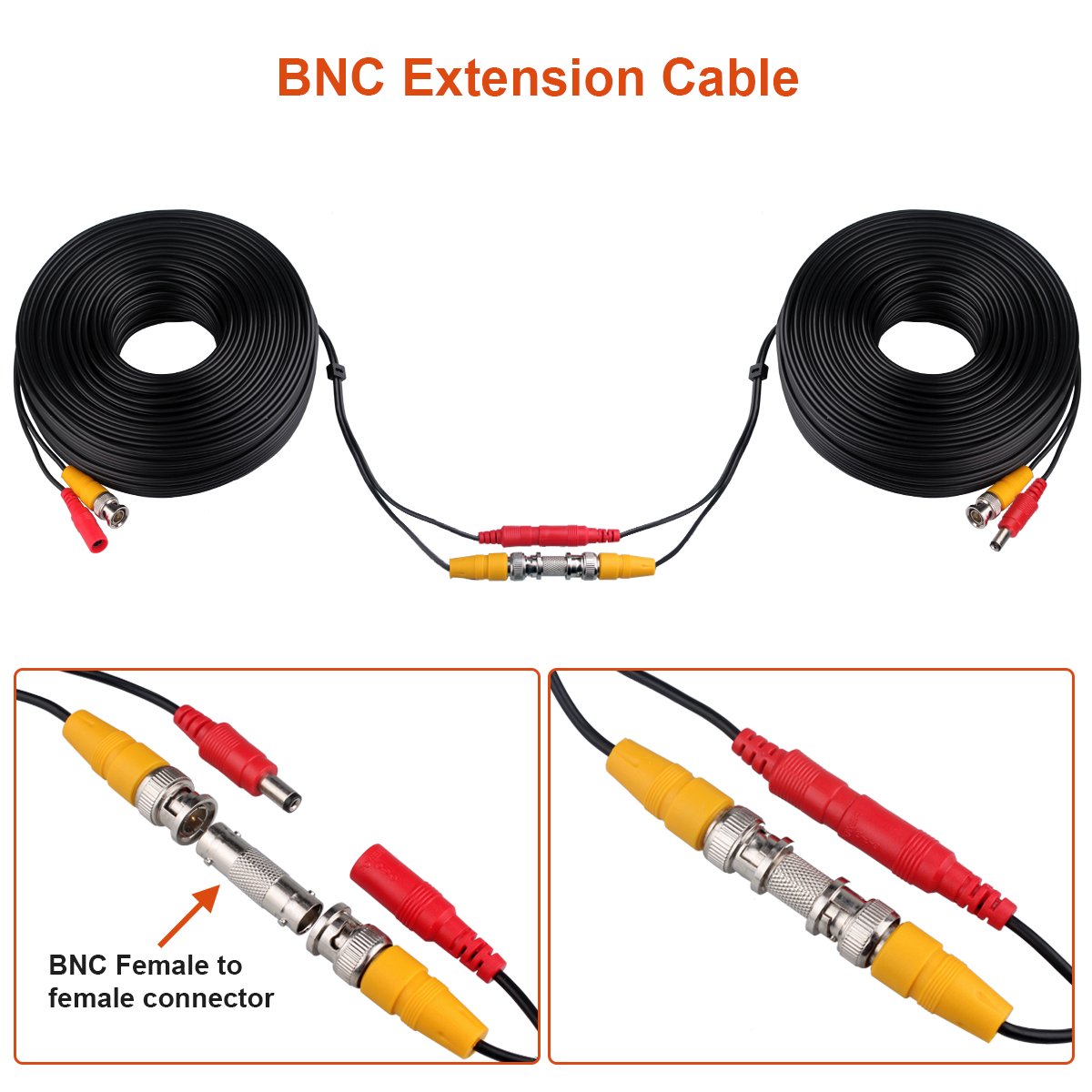 Wildhd Bnc Cable,2X150Ft All In One Siamese Video And Power Security Camera Cable Wire, Bnc Extension Cable With 2 Female Connec