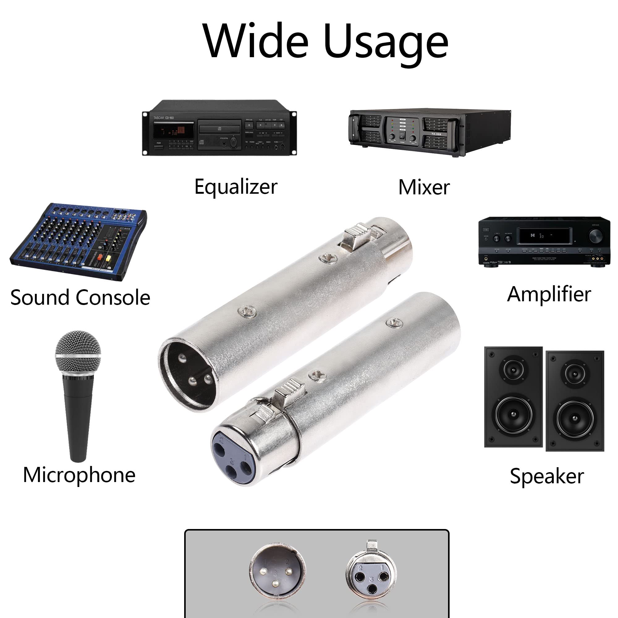 Pngknyocn Xlr Male To Female Adapter,3 Pin Xlr Audio Microphone Cable Extension Adapter Connector(2 Pack)