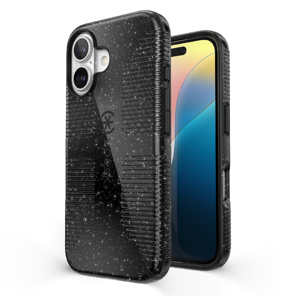 Speck Iphone 16 Case   Iphone 16 Case For Women, And Men   Candyshell Grip Case Iphone 16 Phone Case Slim Magsafe   Black Glitte
