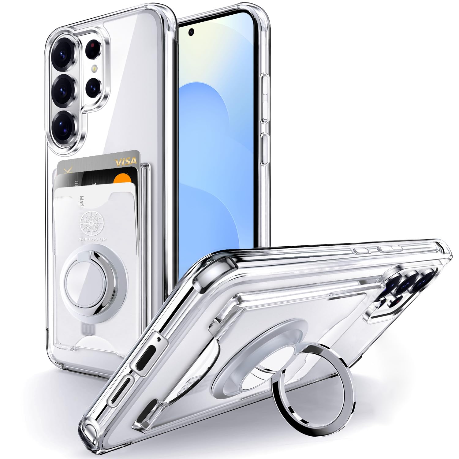 Shields Up for Samsung Galaxy S26 Ultra Case, Minimalist Wallet Case with Card Holder (3 Cards) & Ring Stand/Kickstand, [Drop Pr