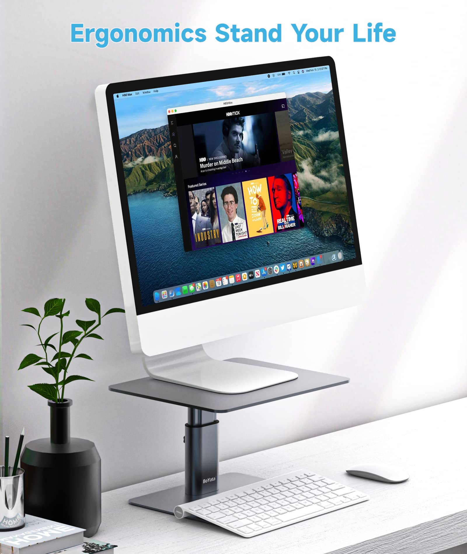 Boyata Monitor Stand, Adjustable Monitor Riser Metal Computer Stand Compatible With Tv, Pc, Laptop, Computer, Imac, And All Scre