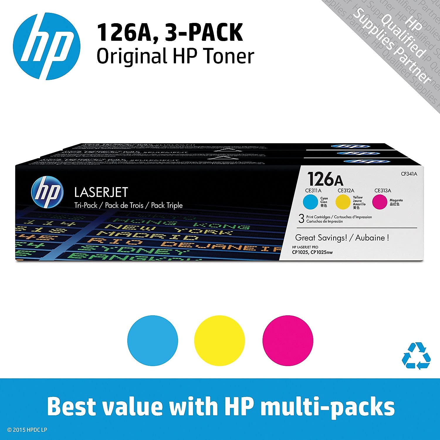 Hp 126A Cyan, Magenta, Yellow Toner Cartridges (3 Pack) | Works With Hp Laserjet Pro 100 Color Mfp M175 Series, Hp Laserjet Pro