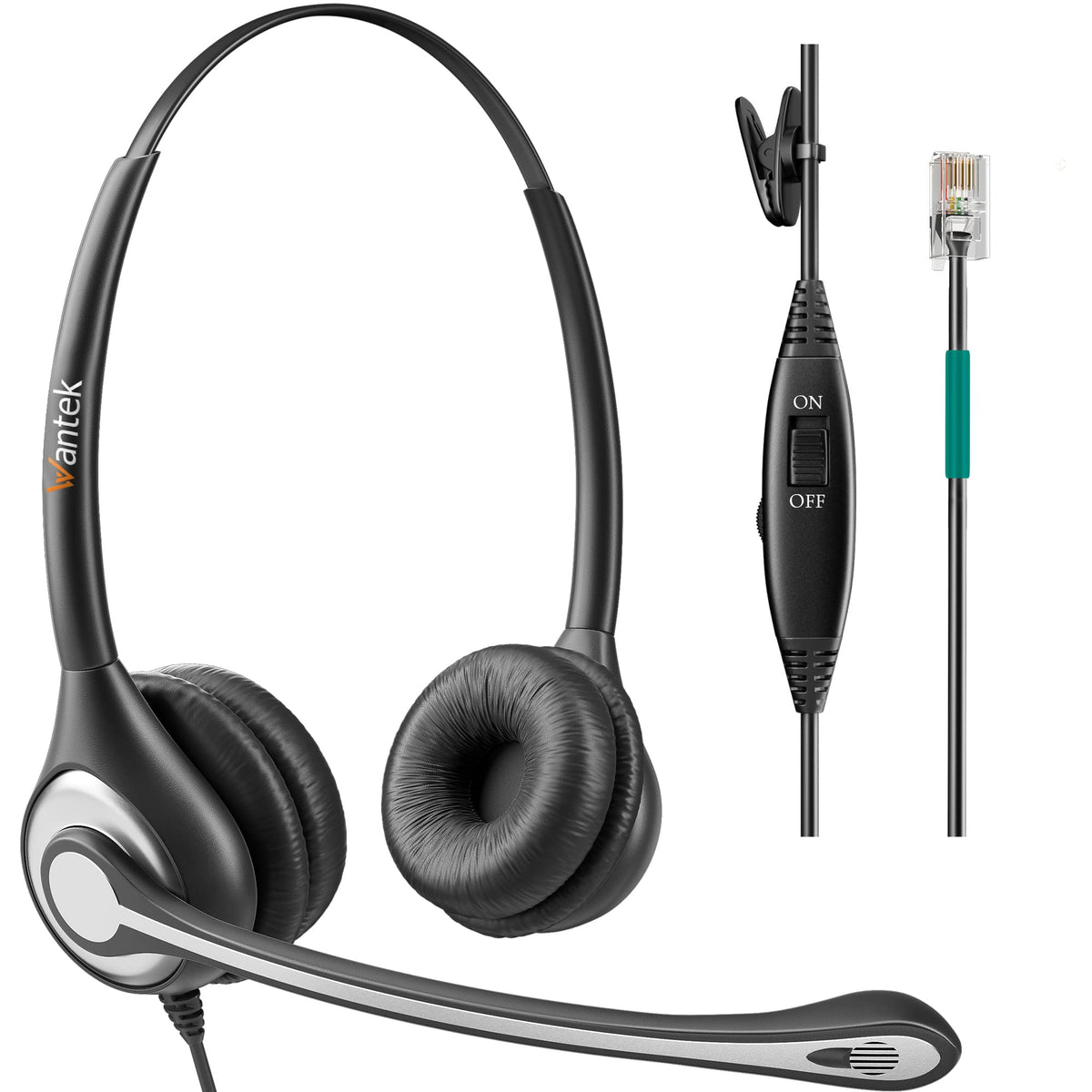 Wantek Corded Telephone Headset Dual W/Noise Canceling Mic Compatible With Shoretel Plantronics Polycom Zultys Toshiba Nec Aspir