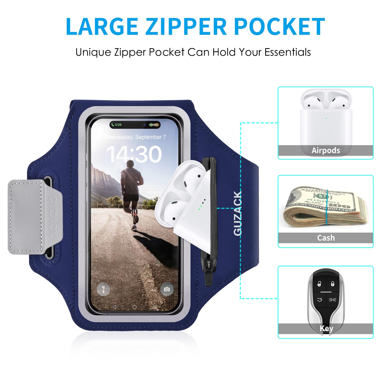 Guzack Running Armband, Running Holder For Iphone 15 14 13 12 11 Pro Max Plus, Galaxy S24 S23/S22/S21 Fit Up To 6.9 Inches, Gym