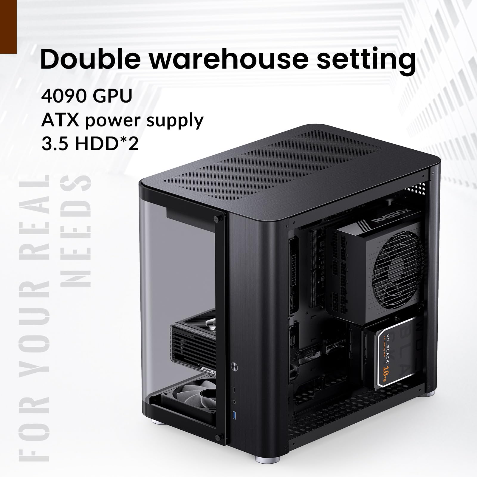 Jonsbo Tk 2 Black Atx Mid Tower Pc Case,Hyperboloid Glass Design, Separated Cabinet Structure, Al Alloy Shell Desktop Computer C