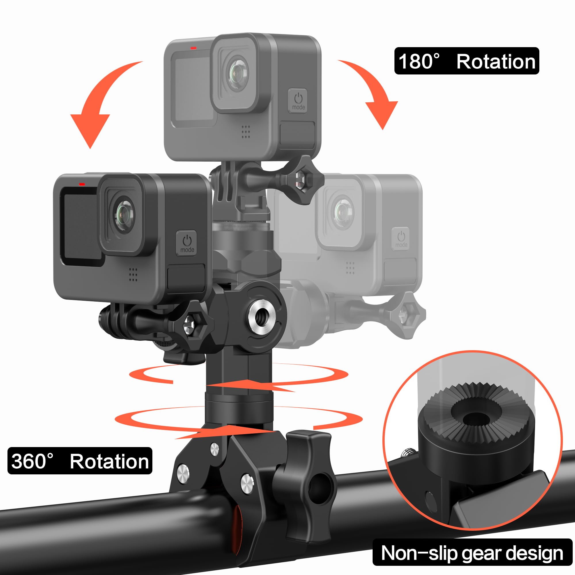 Bike Motorcycle Handlebar Mount For Insta360, Third Person Bicycle Handlebar Selfie Stick Clamp Mount With 360�Rotation Compatible With Insta360 X4 X3 X2 X One, Gopro, Perfect For Shooting Bike Video