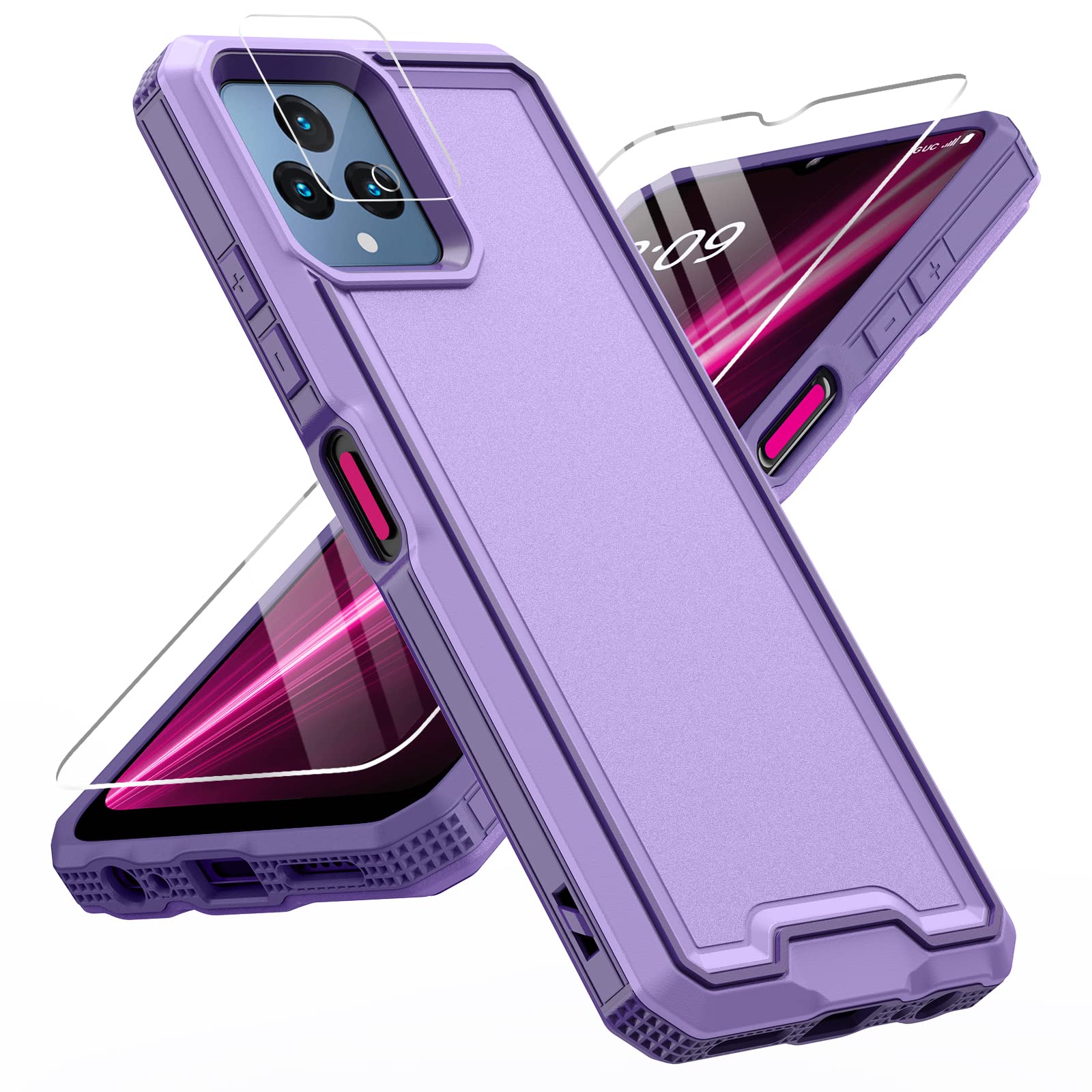 Lekevo For Revvl 6 5G / Revvl 6X 5G Phone Case, With Screen Protector & Camera Lens Cover, Heavy Duty Dual Layer Case, Military 