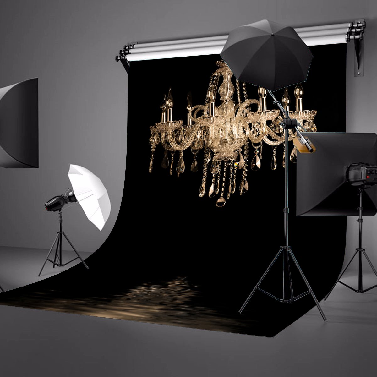 Lylycty 5X7Ft Luxurious Chandeliers Photography Background European Gorgeous Crystal Chandelier Black Backdrop Studio Props Indoor Decorations Ly024