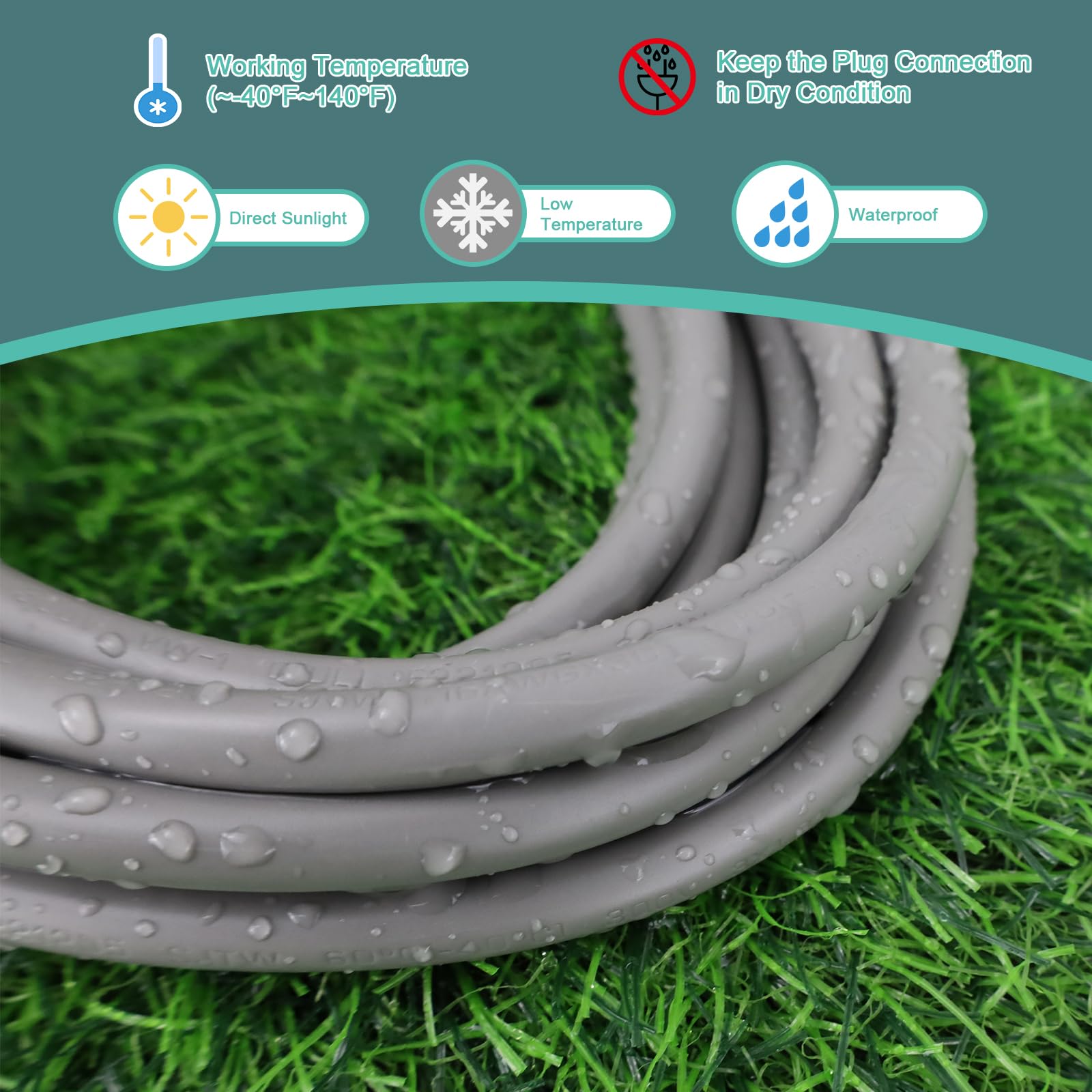 Greatide 30 Ft Outdoor Extension Cord   12/3 Sjtw Heavy Duty Grey Extension Cable With 3 Prong Grounded Plug   Power Cord For La