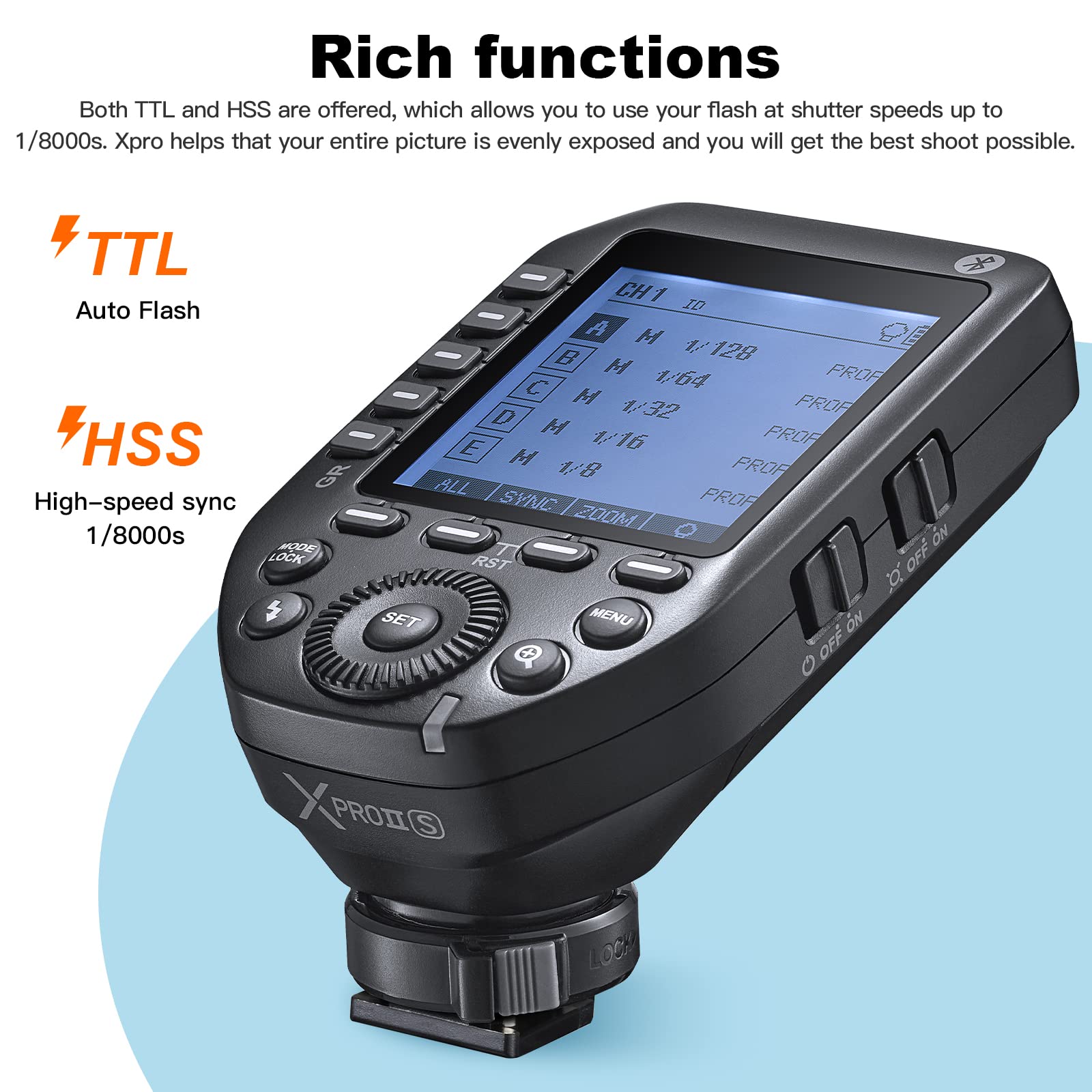 Godox Xproii S Ttl Wireless Flash Trigger Transmitter Compatible For Sony Cameras,2.4G 1/8000S Hss,Bluetooth Connection,New Hots