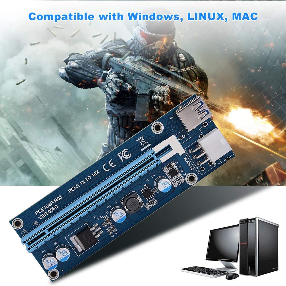 Mini Pci E To Pci Express16X Extender Riser Adapter, Sata Power Cord Converter For Video Card Mining Adopt 4 Solid-State Capacit