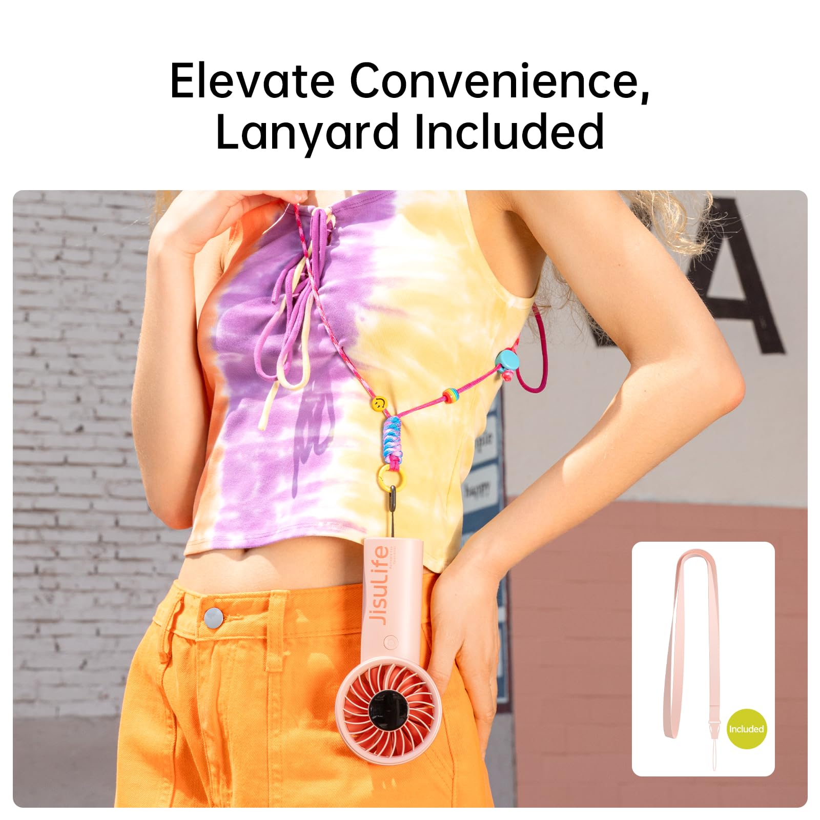 Jisulife Handheld Fan Life4 With Powerful Motor,Led Display,5000Mah Battery,5 Wind Speeds,Lanyard; Usb Rechargeable Hand Held Fa